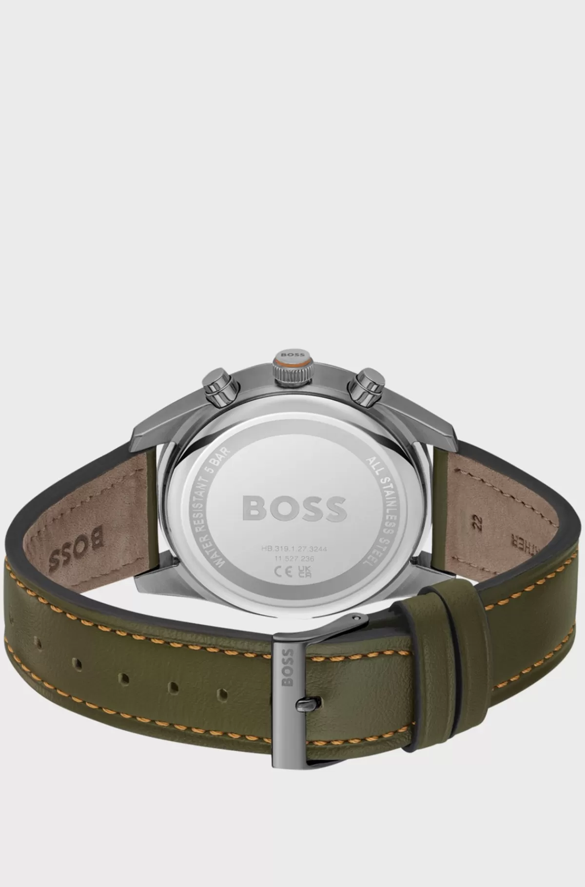 HUGO BOSS Kronograf-ur Med Læderrem Og Sort Skive Grøn Best