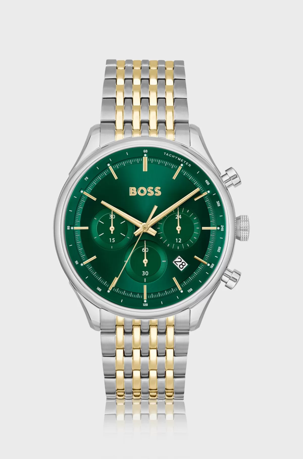 HUGO BOSS Kronograf-ur Med Grøn Urskive Og Tofarvet Lænkerem Sølv Flash Sale