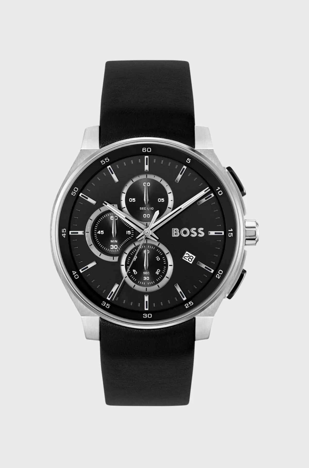HUGO BOSS Kronografur Med Læderrem Og Matteret Urskive I Flere Lag Sort Sale