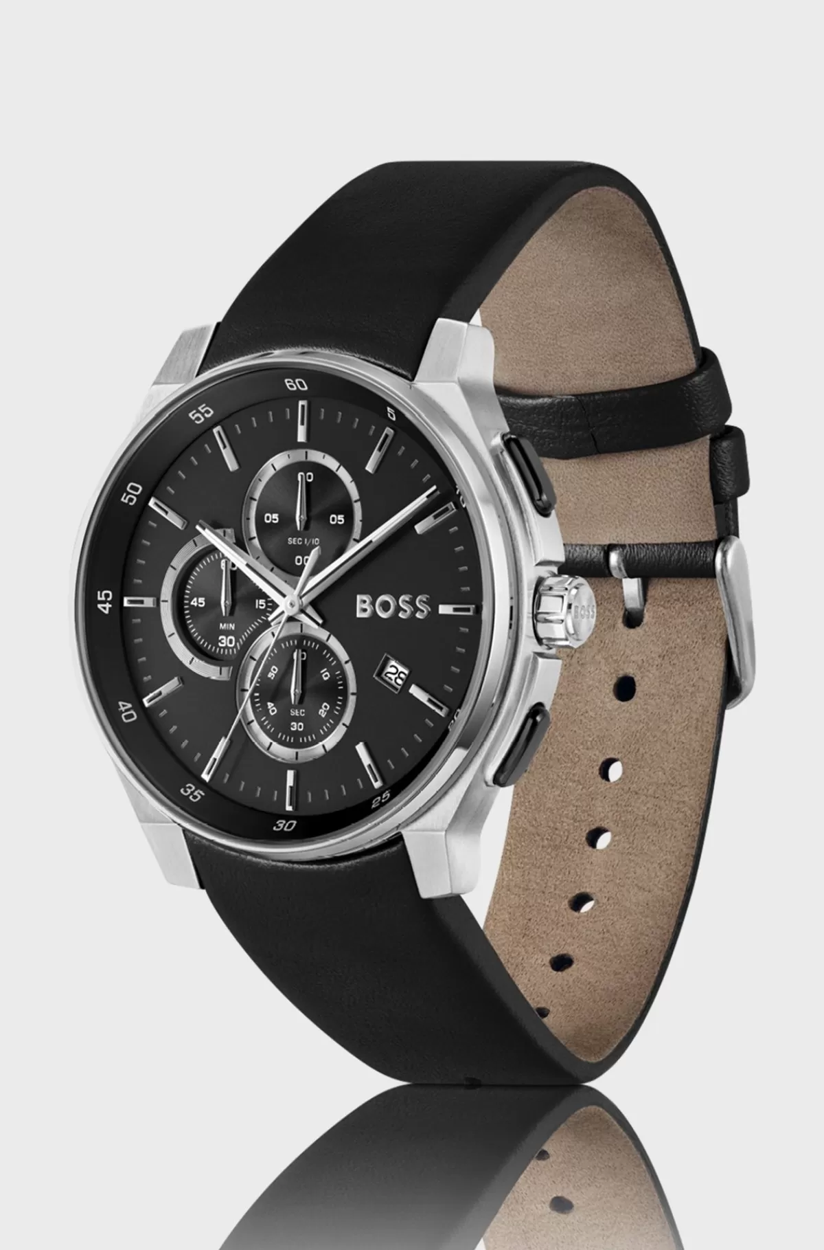 HUGO BOSS Kronografur Med Læderrem Og Matteret Urskive I Flere Lag Sort Sale