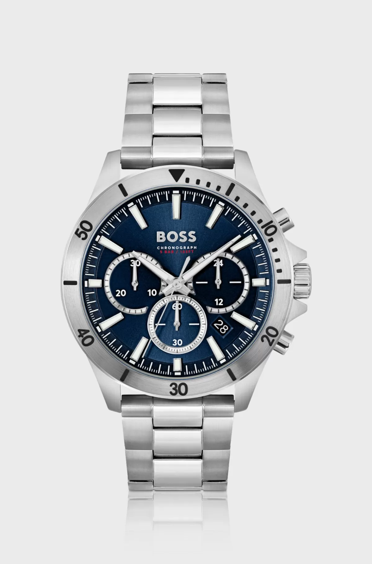 HUGO BOSS Kronograf-ur Med Leddelt Rem Og Blå Urskive Sølv Best Sale