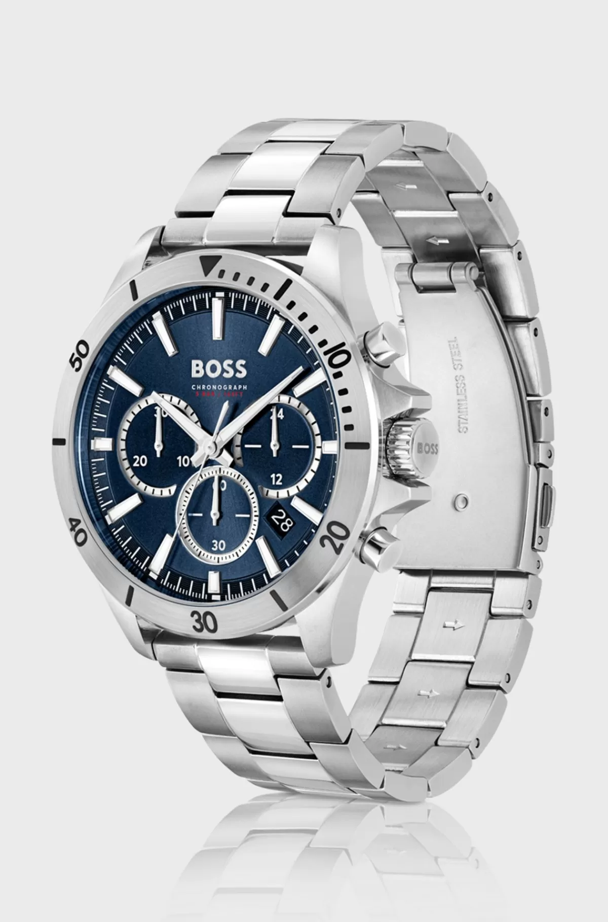 HUGO BOSS Kronograf-ur Med Leddelt Rem Og Blå Urskive Sølv Best Sale