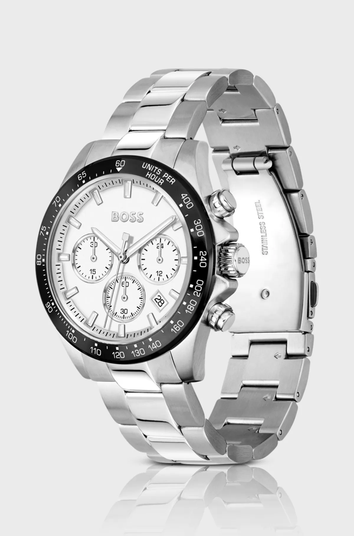 HUGO BOSS Kronograf-ur Med Lænkerem Og Hvid Urskive Sølv Flash Sale