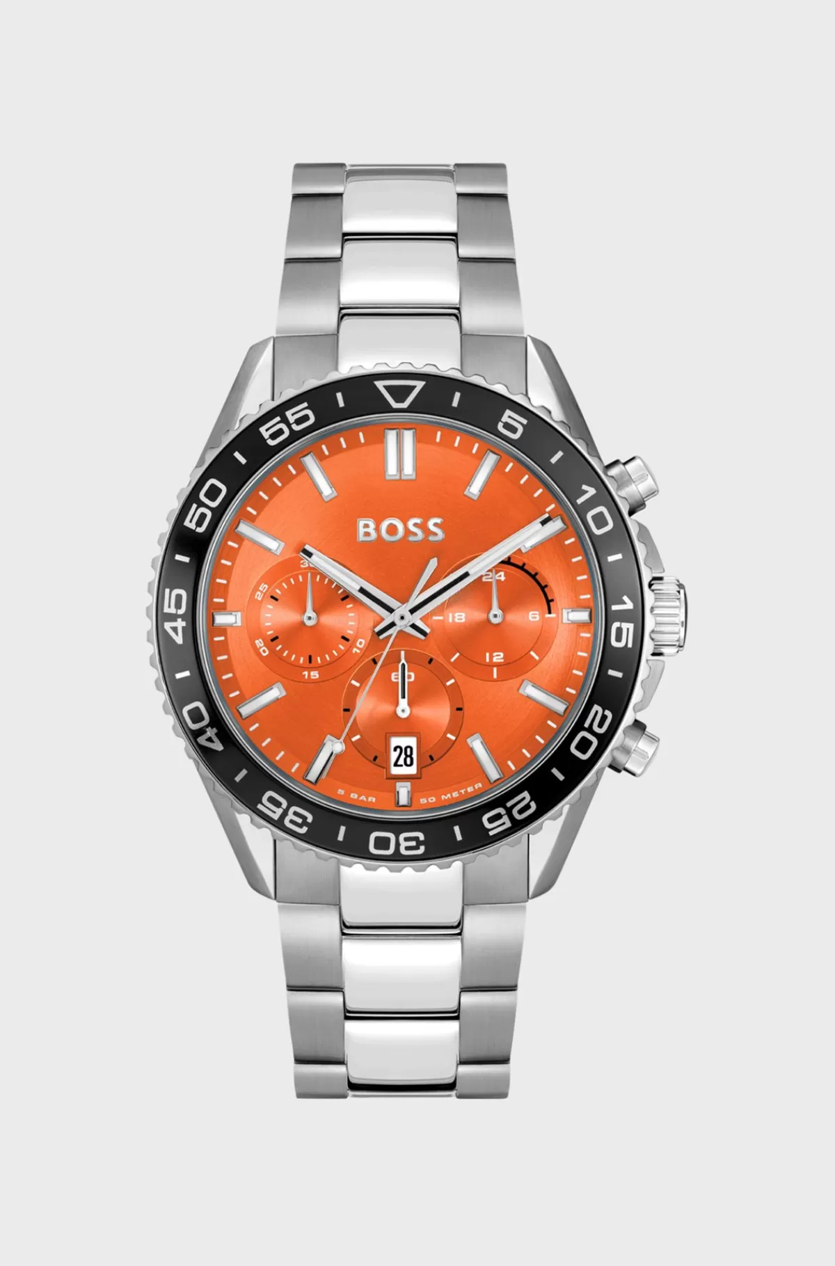 HUGO BOSS Kronograf-ur Med Lænkerem Og Orange Urskive Sølv Cheap