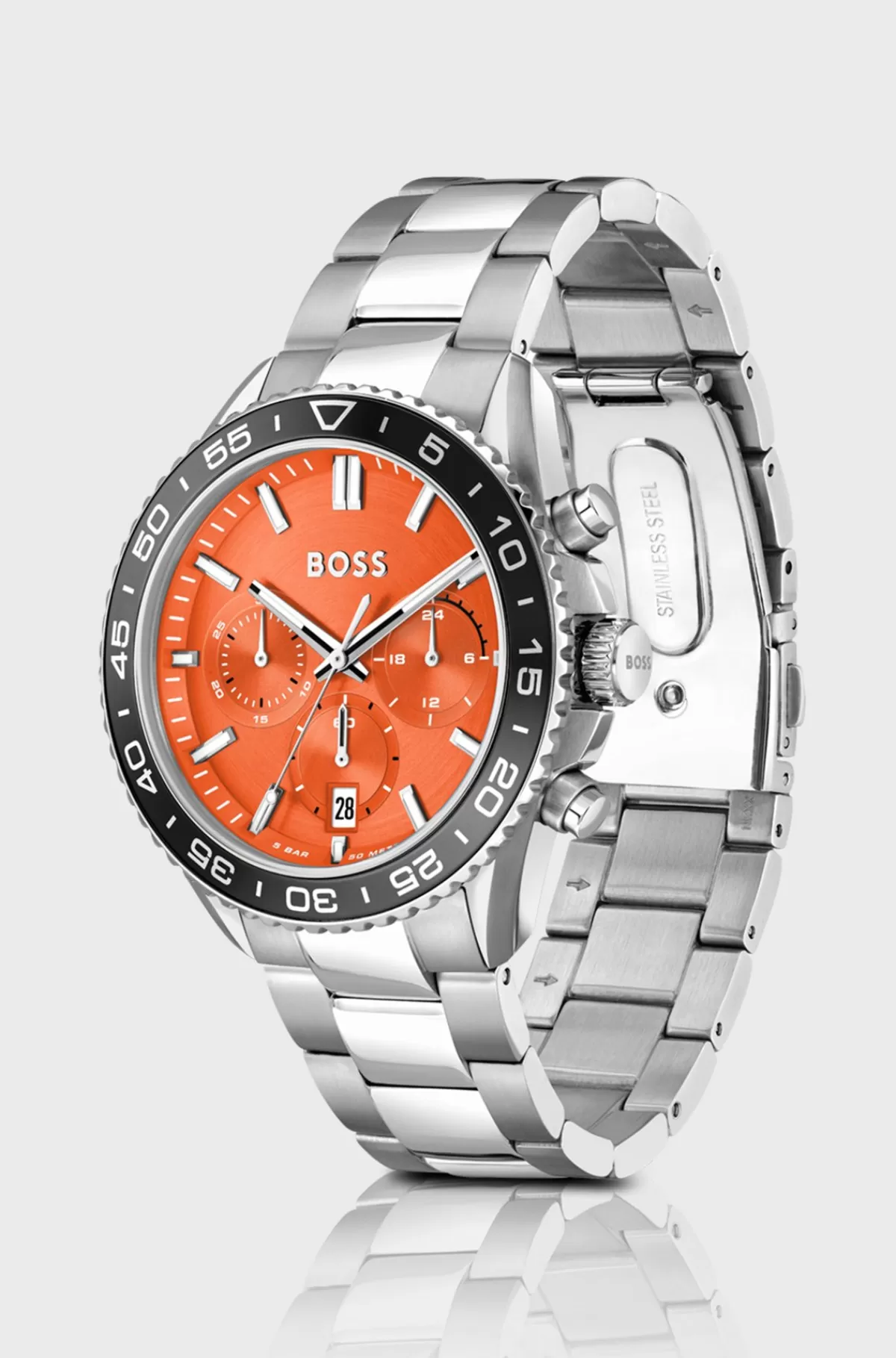 HUGO BOSS Kronograf-ur Med Lænkerem Og Orange Urskive Sølv Cheap