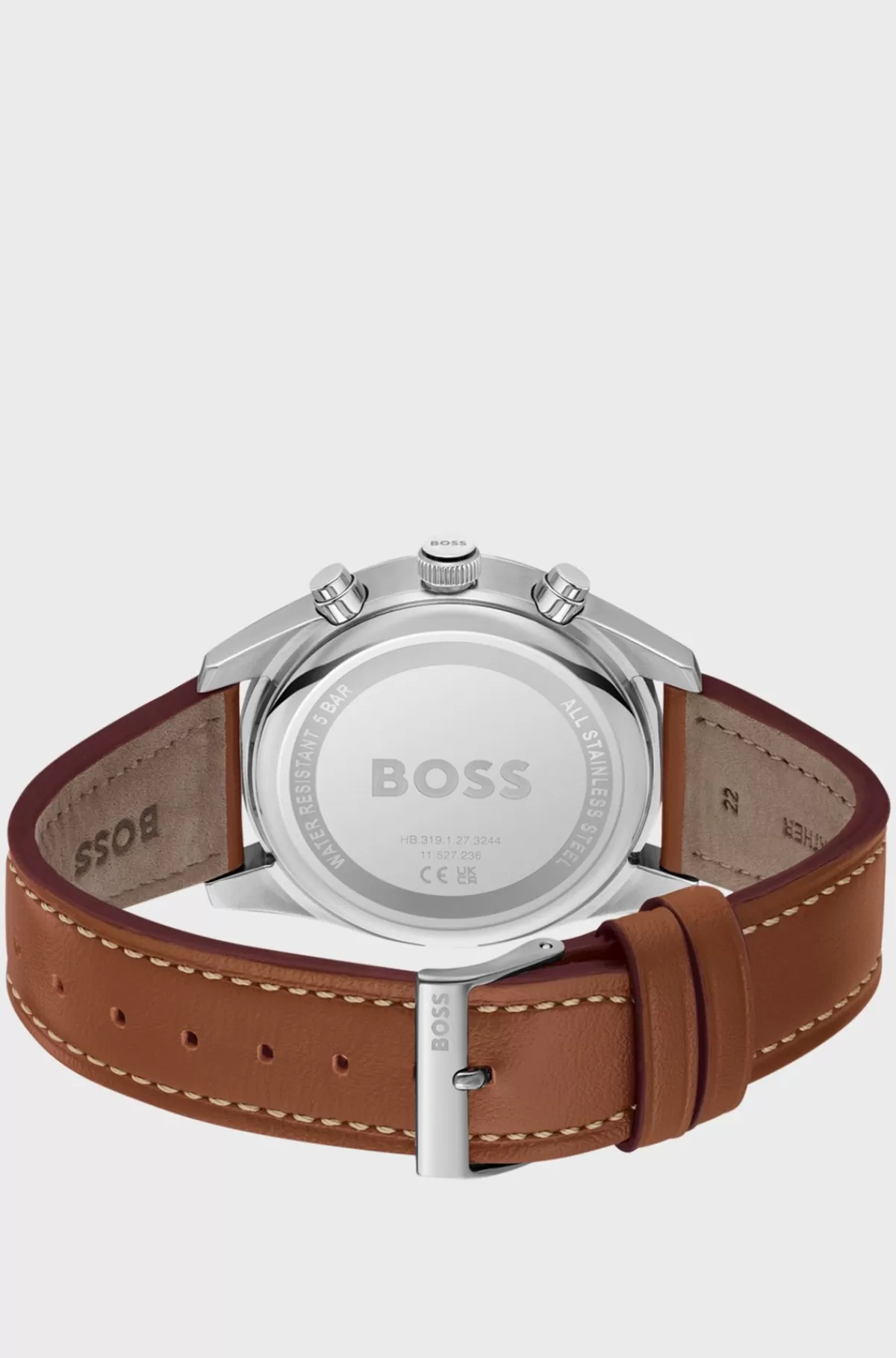 HUGO BOSS Kronograf-ur Med Sort Urskive Og Læderrem Brun Sale