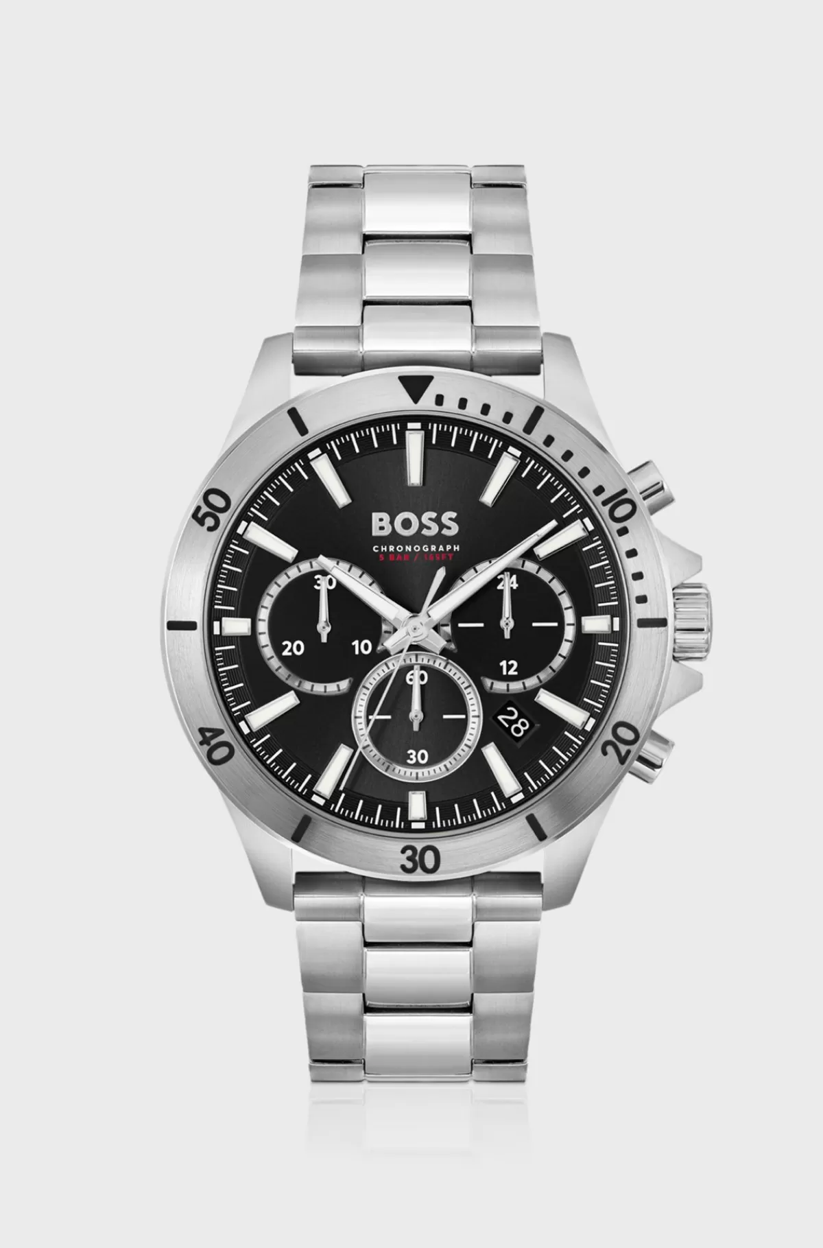 HUGO BOSS Kronograf-ur Med Sort Urskive Og Leddelt Armbånd Sølv Discount