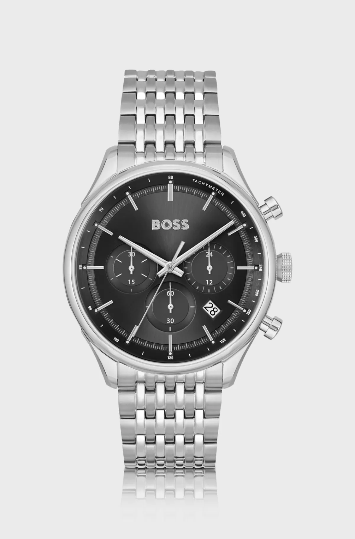 HUGO BOSS Kronograf-ur Med Sort Urskive Og Lænkerem Med Flere Lænker Sølv New