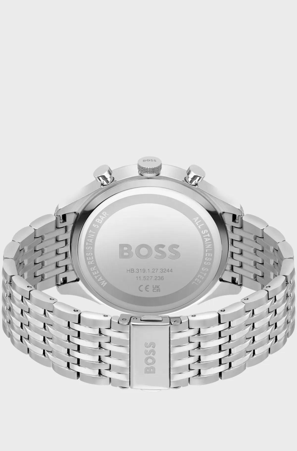HUGO BOSS Kronograf-ur Med Sort Urskive Og Lænkerem Med Flere Lænker Sølv New