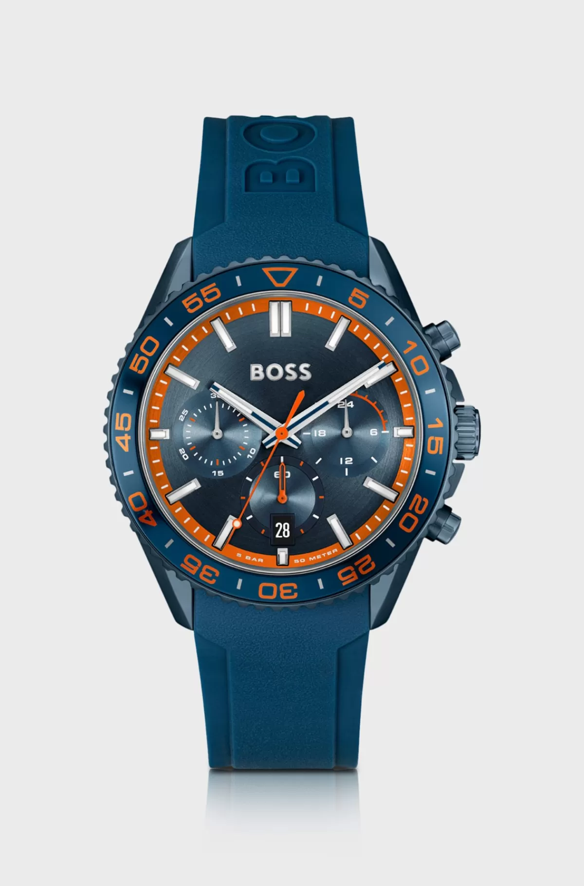 HUGO BOSS Kronograf-ur Med Tone-i-tone Urskive Og Silikonerem Blå New