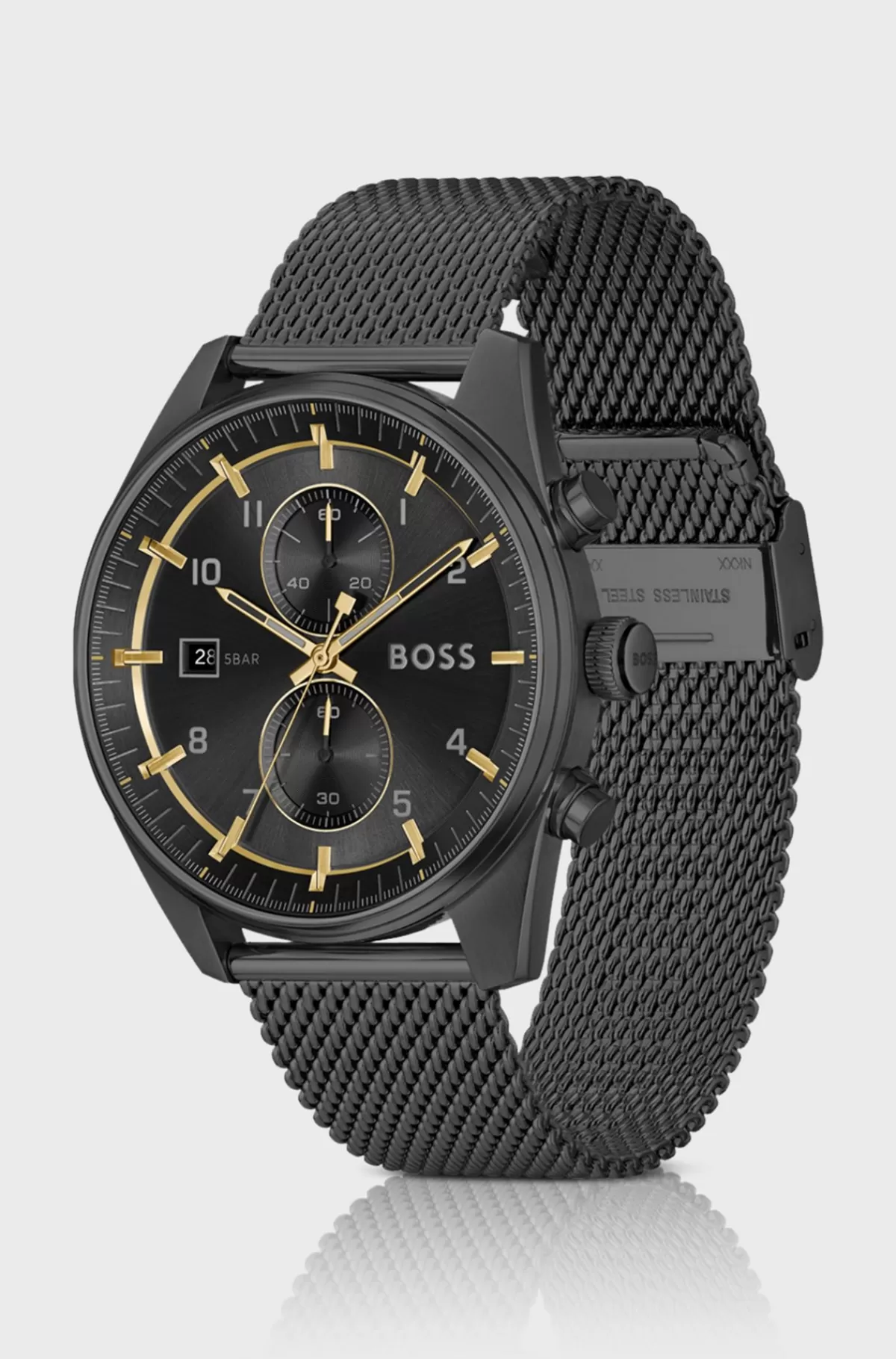 HUGO BOSS Kronograf-ur Med Tone-i-tone Urskive Og Meshrem Sort Store