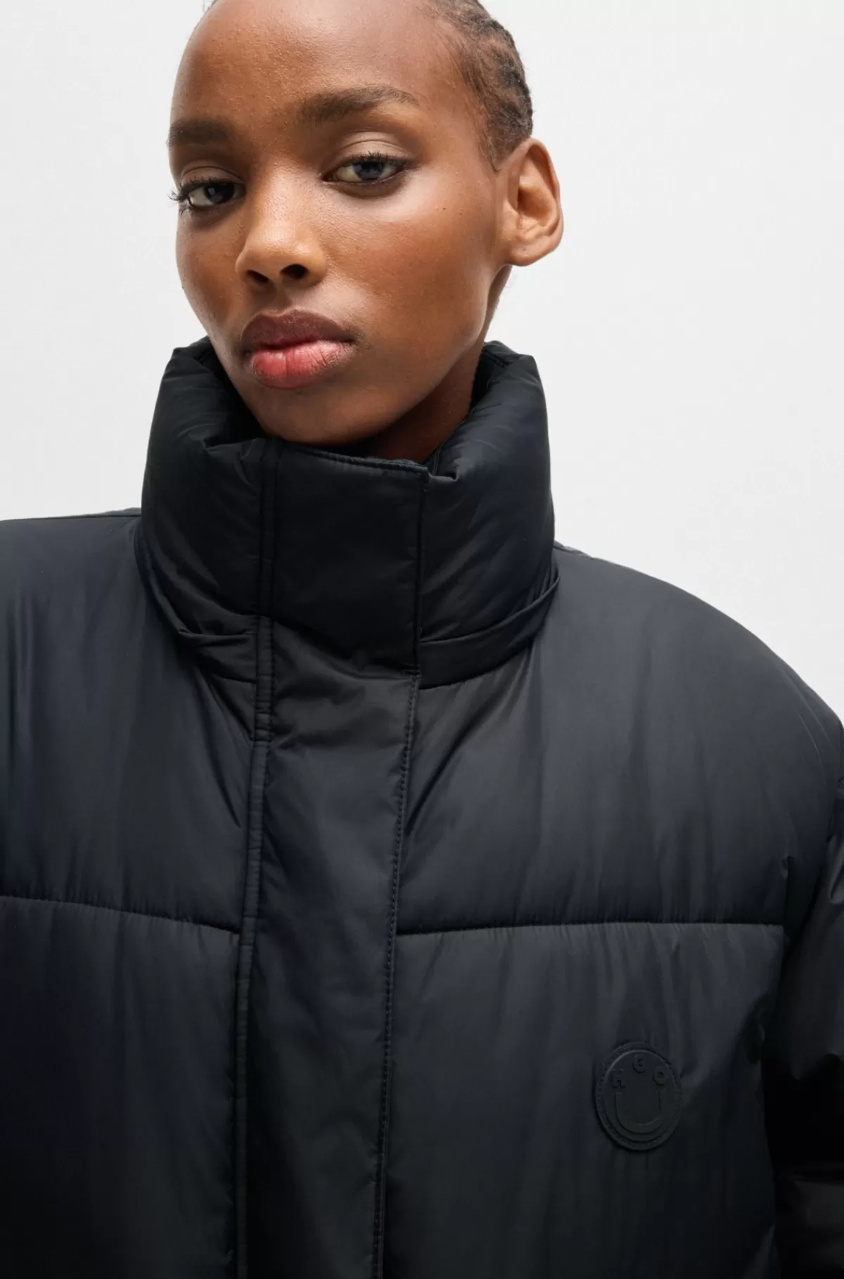 HUGO BOSS Lang Dynejakke Med Aftagelig Hætte Sort Best Sale