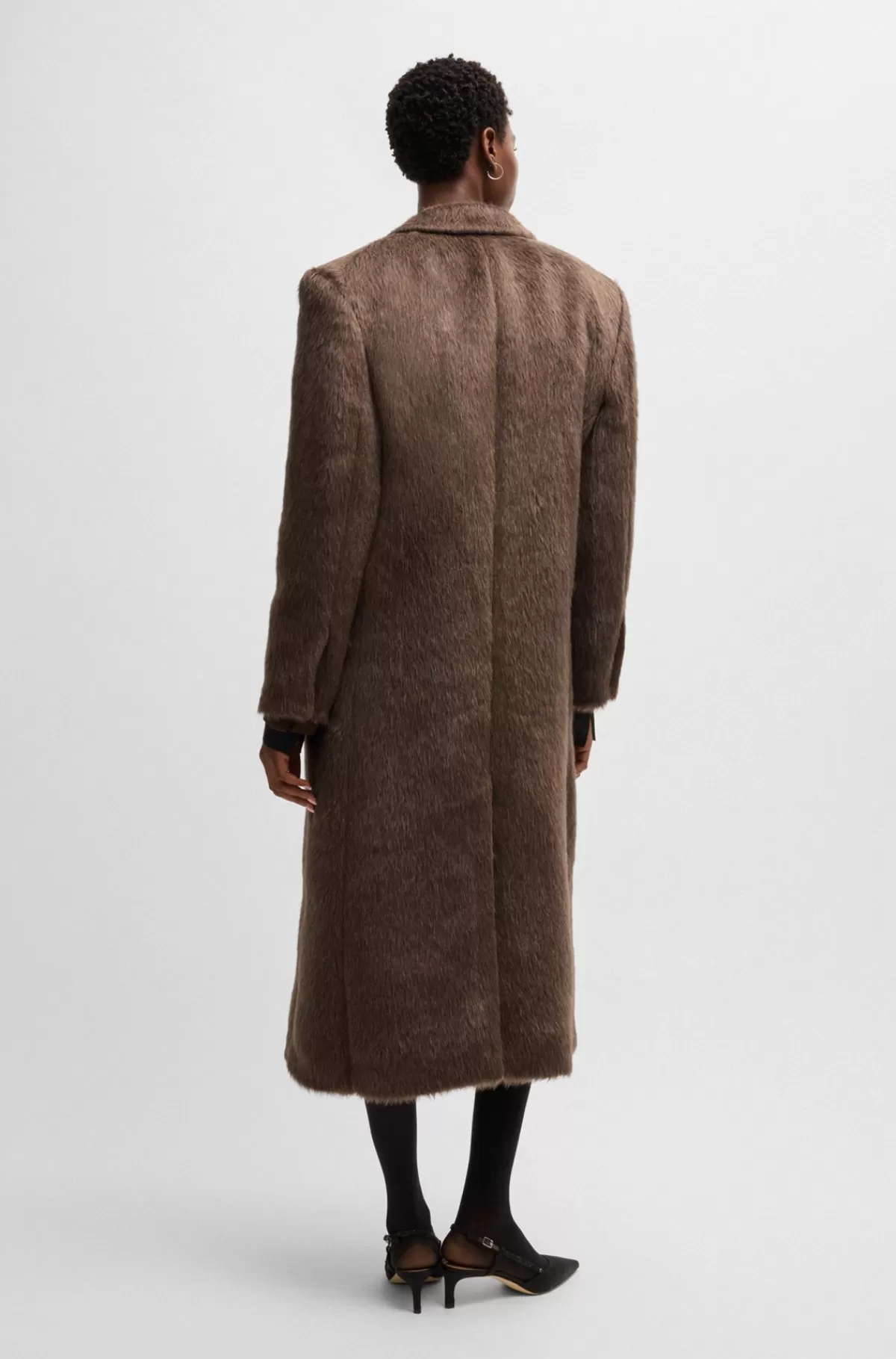 HUGO BOSS Lang Frakke I Alpaca Og Ny Uld Brun Cheap