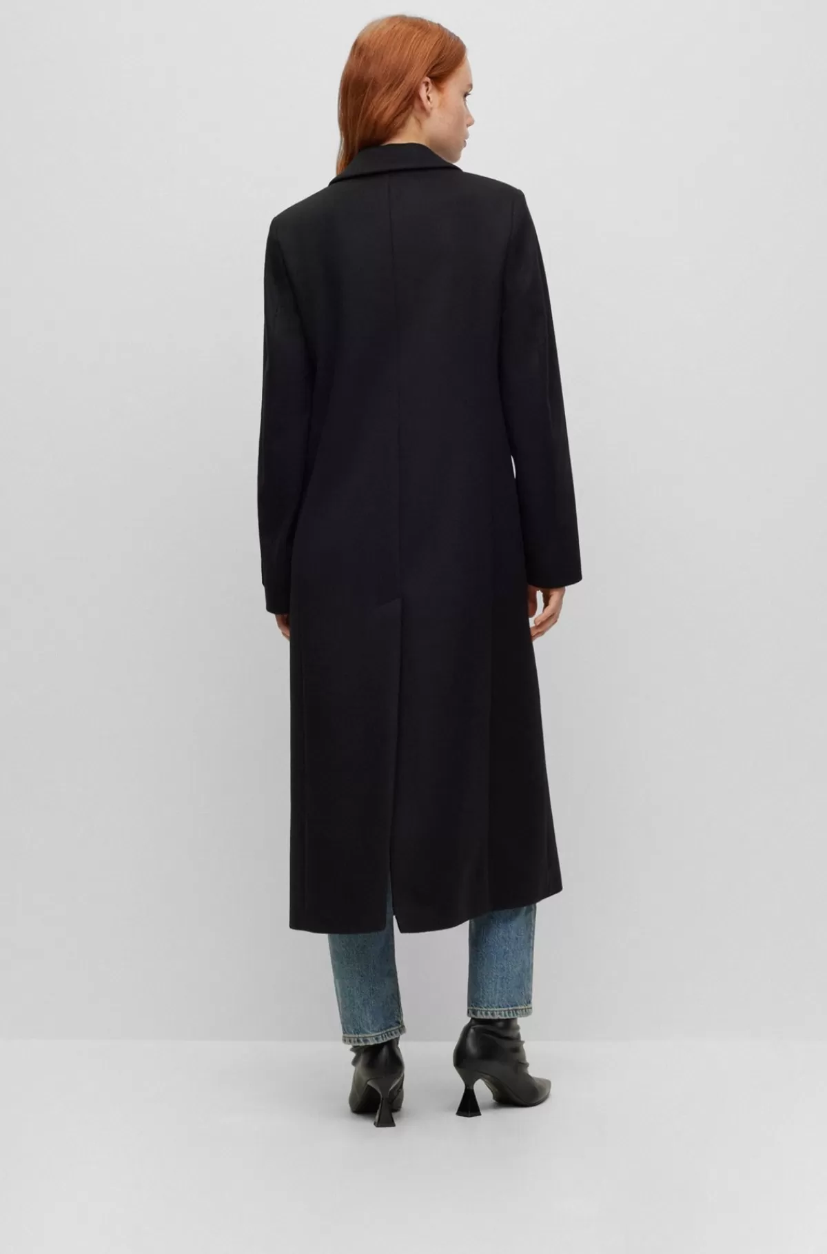 HUGO BOSS Lang Frakke Med Afslappet Pasform I Uldblanding Sort Hot