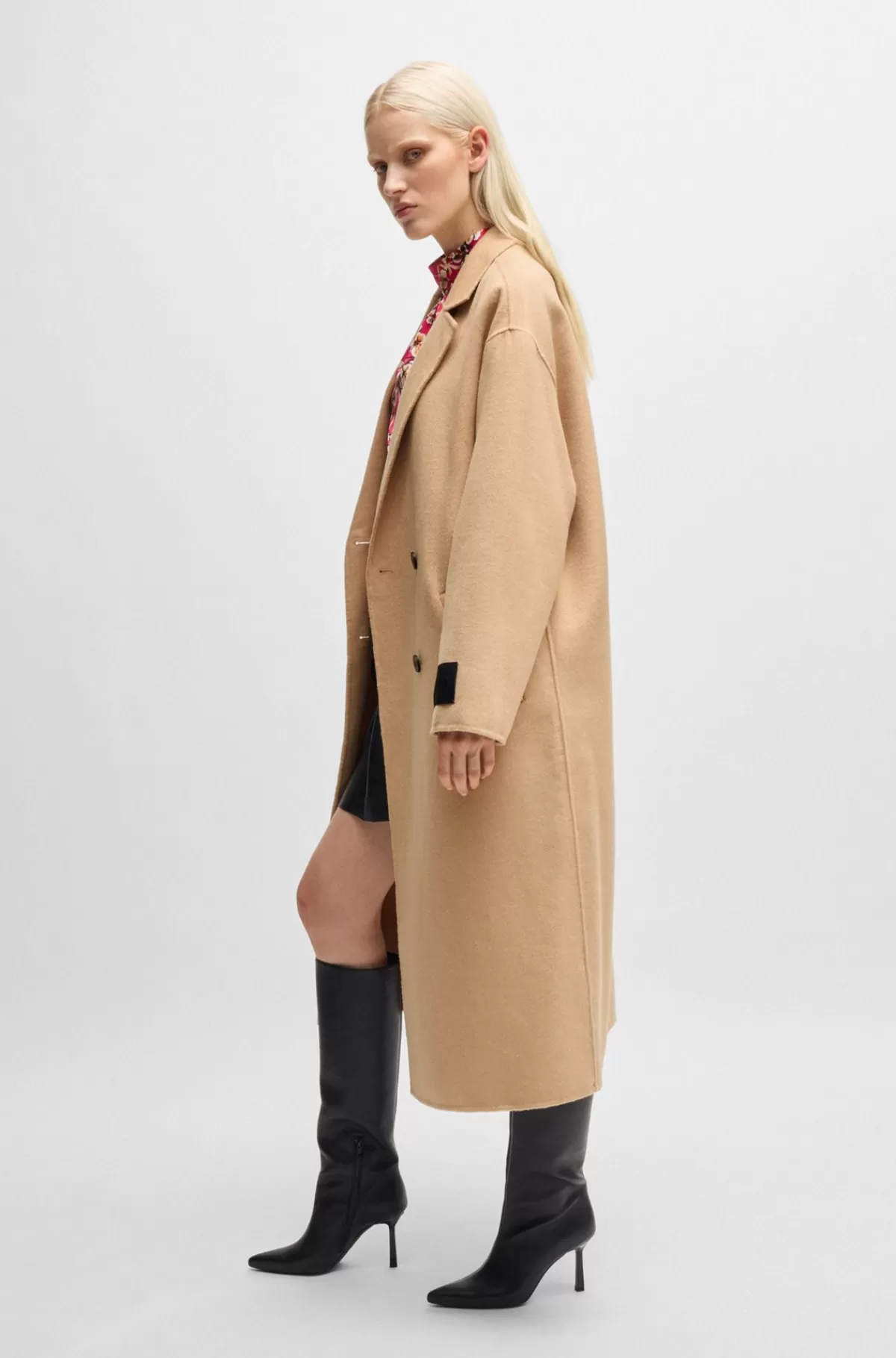 HUGO BOSS Lang Frakke Med Oversize Fit Og Dobbeltradet Lukning Beige Sale