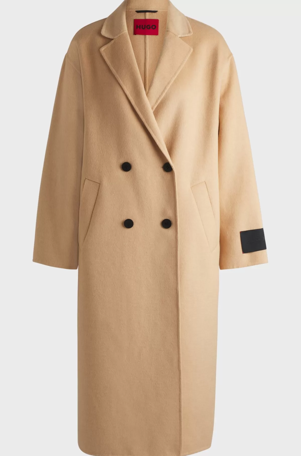 HUGO BOSS Lang Frakke Med Oversize Fit Og Dobbeltradet Lukning Beige Sale