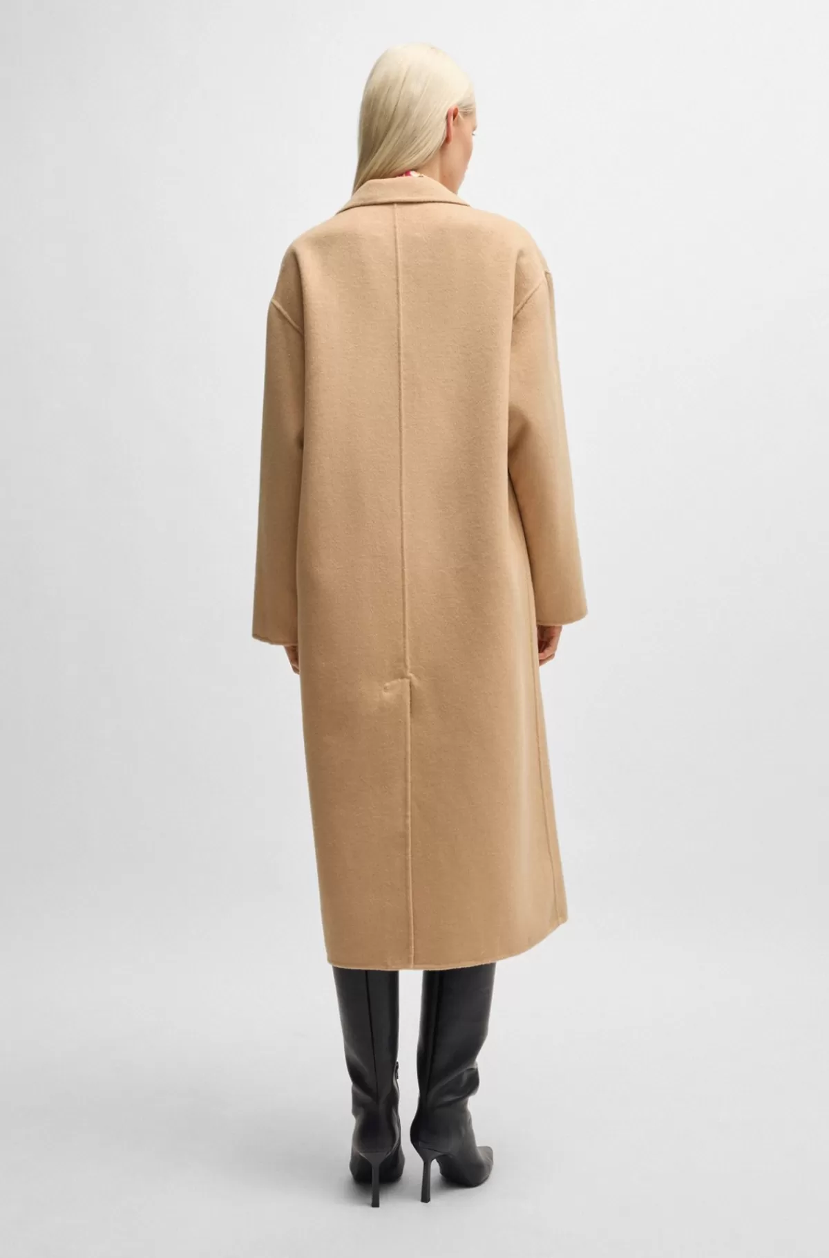HUGO BOSS Lang Frakke Med Oversize Fit Og Dobbeltradet Lukning Beige Sale