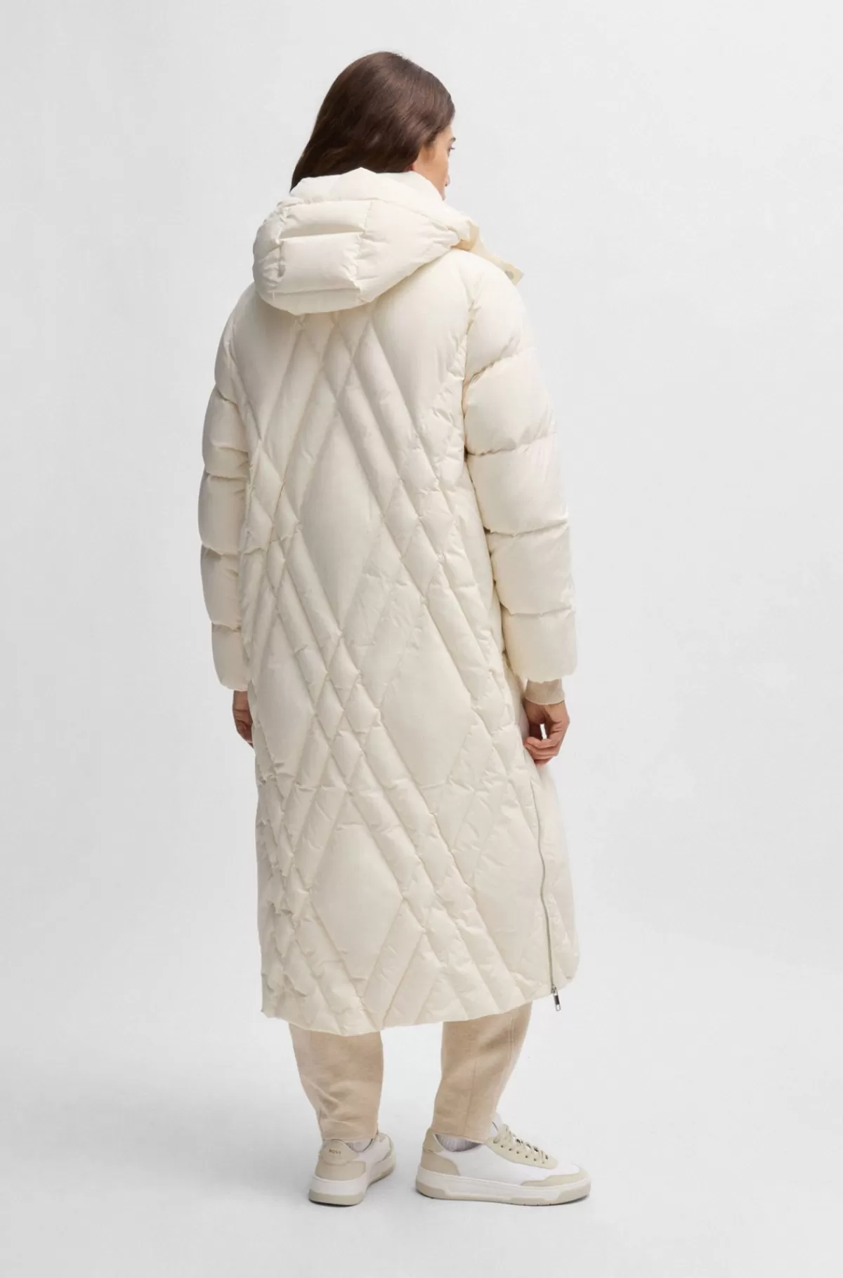 HUGO BOSS Lang, Quiltet Jakke Med Fyld Af Dun Og Fjer Naturlig Outlet