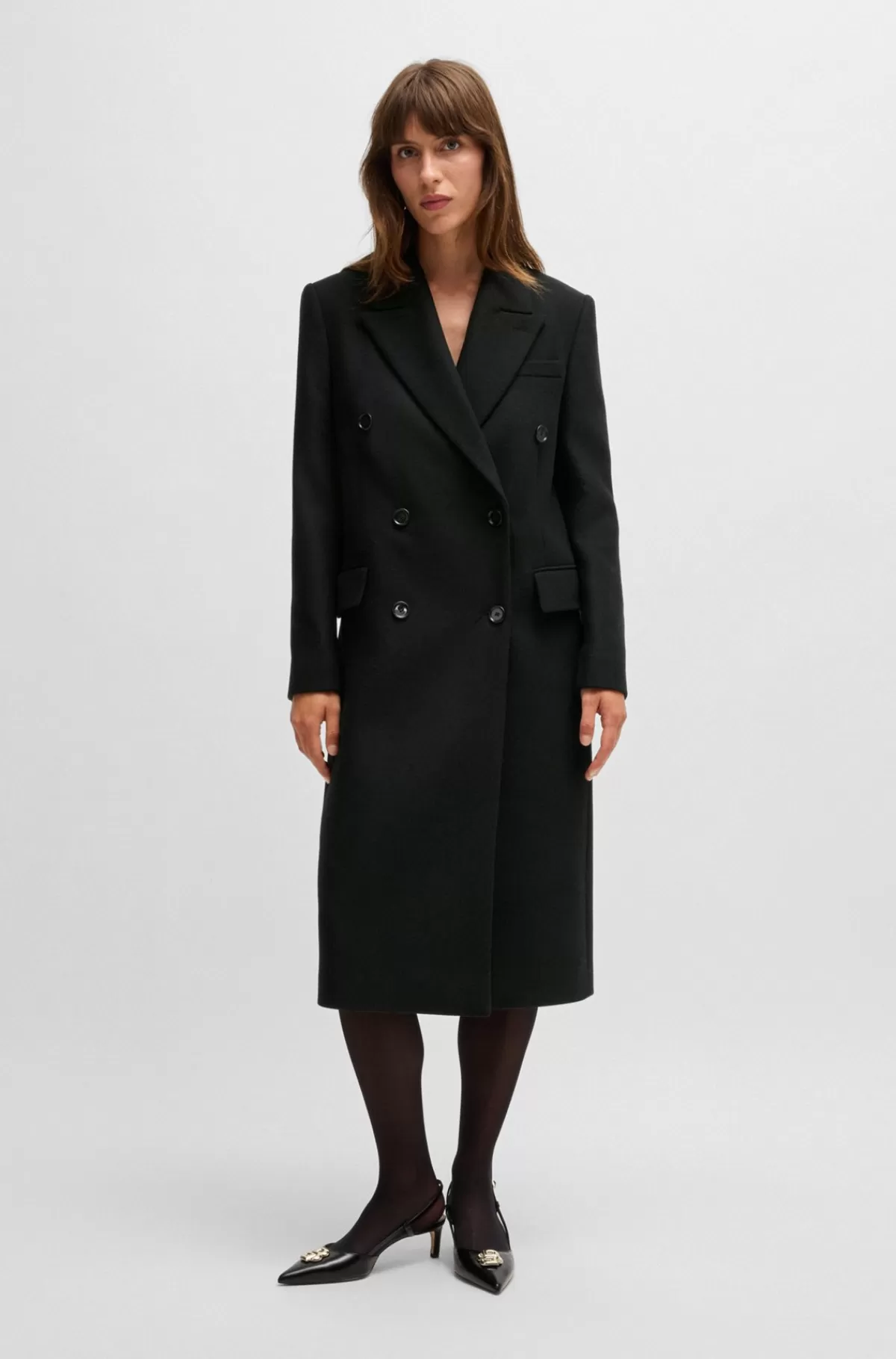 HUGO BOSS Lang Twillfrakke Med Dobbeltradet Lukning Sort Best Sale