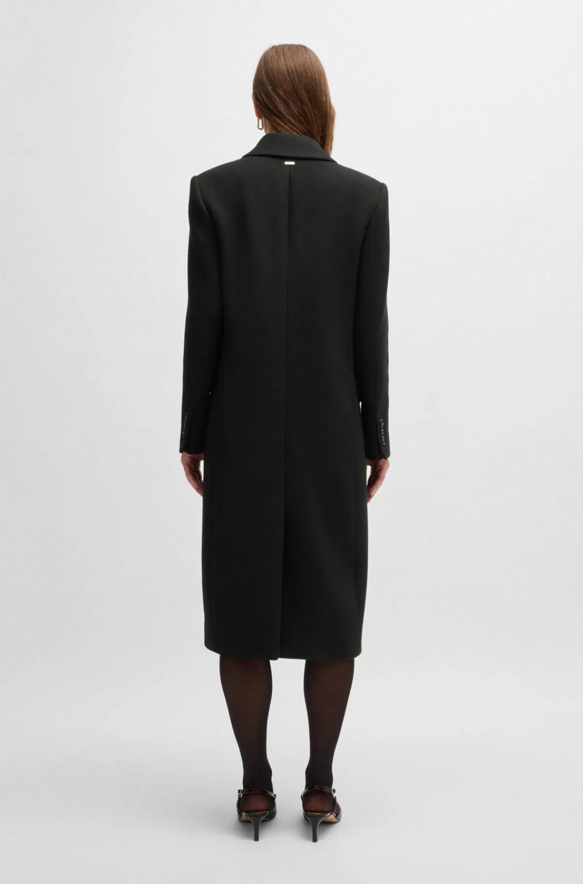 HUGO BOSS Lang Twillfrakke Med Dobbeltradet Lukning Sort Best Sale