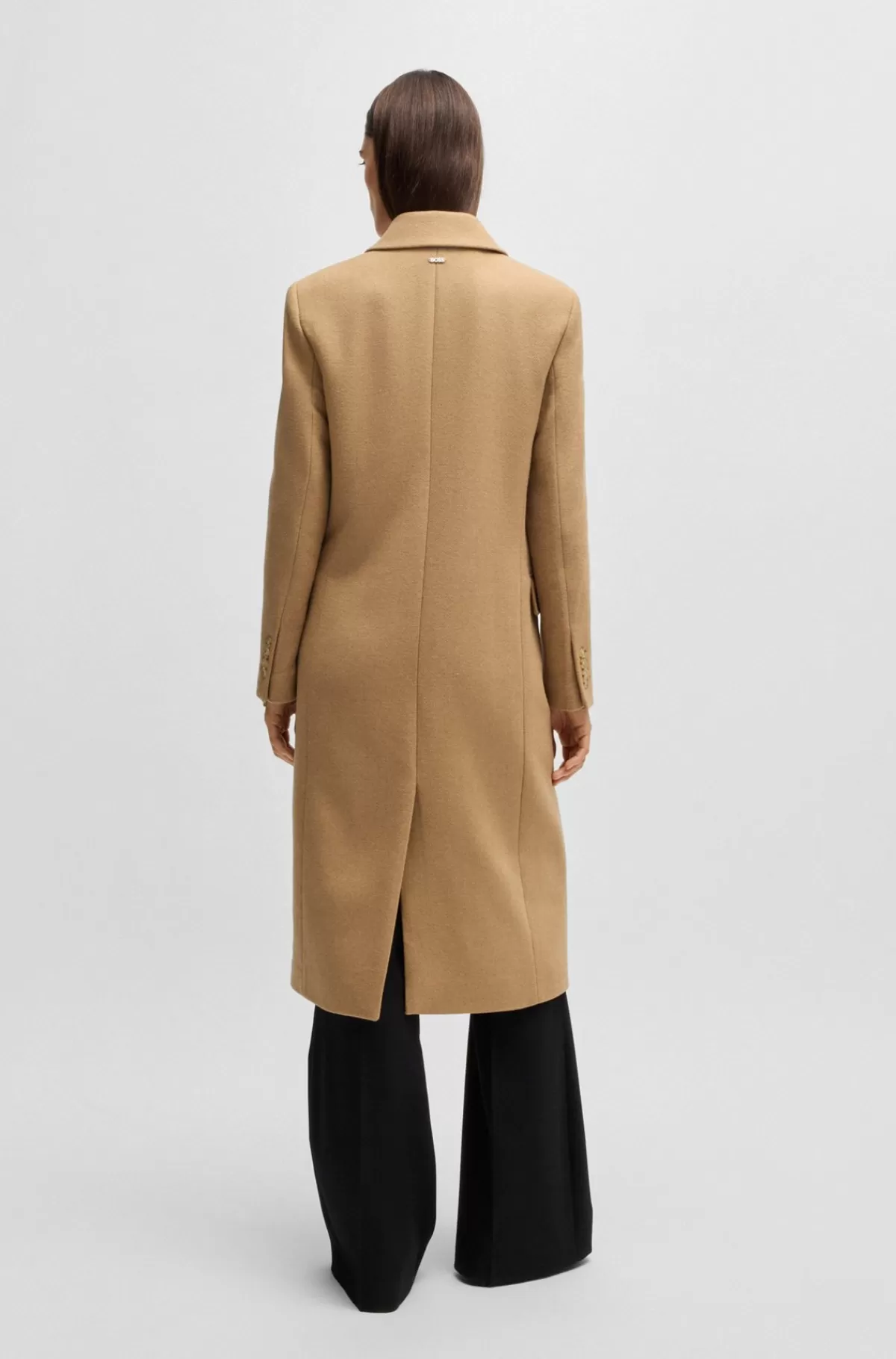 HUGO BOSS Lang Twillfrakke Med Dobbeltradet Lukning Lysebrun Cheap
