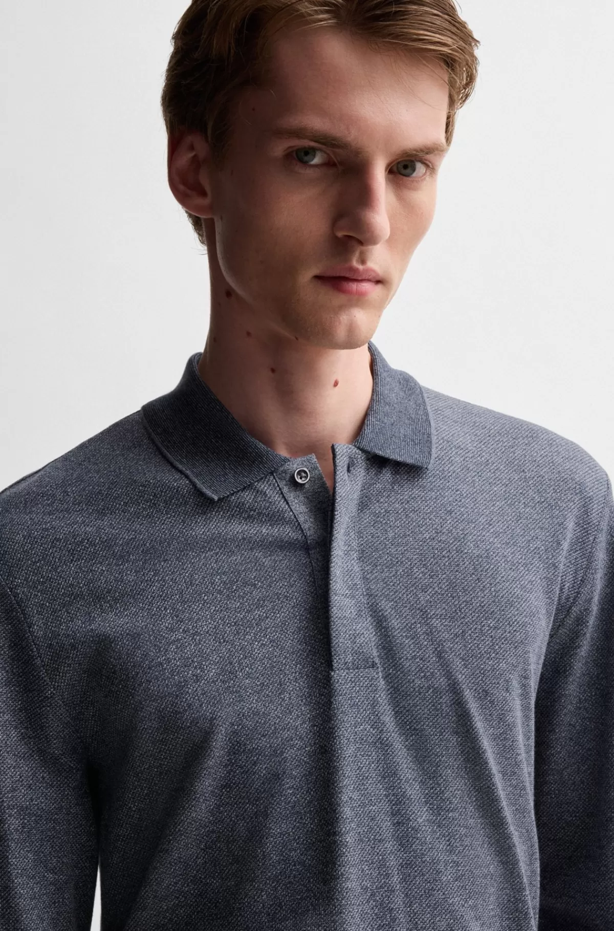 HUGO BOSS Langærmet Poloshirt I Strik Af Moulinébomuld Og Silke Mørkeblå Sale