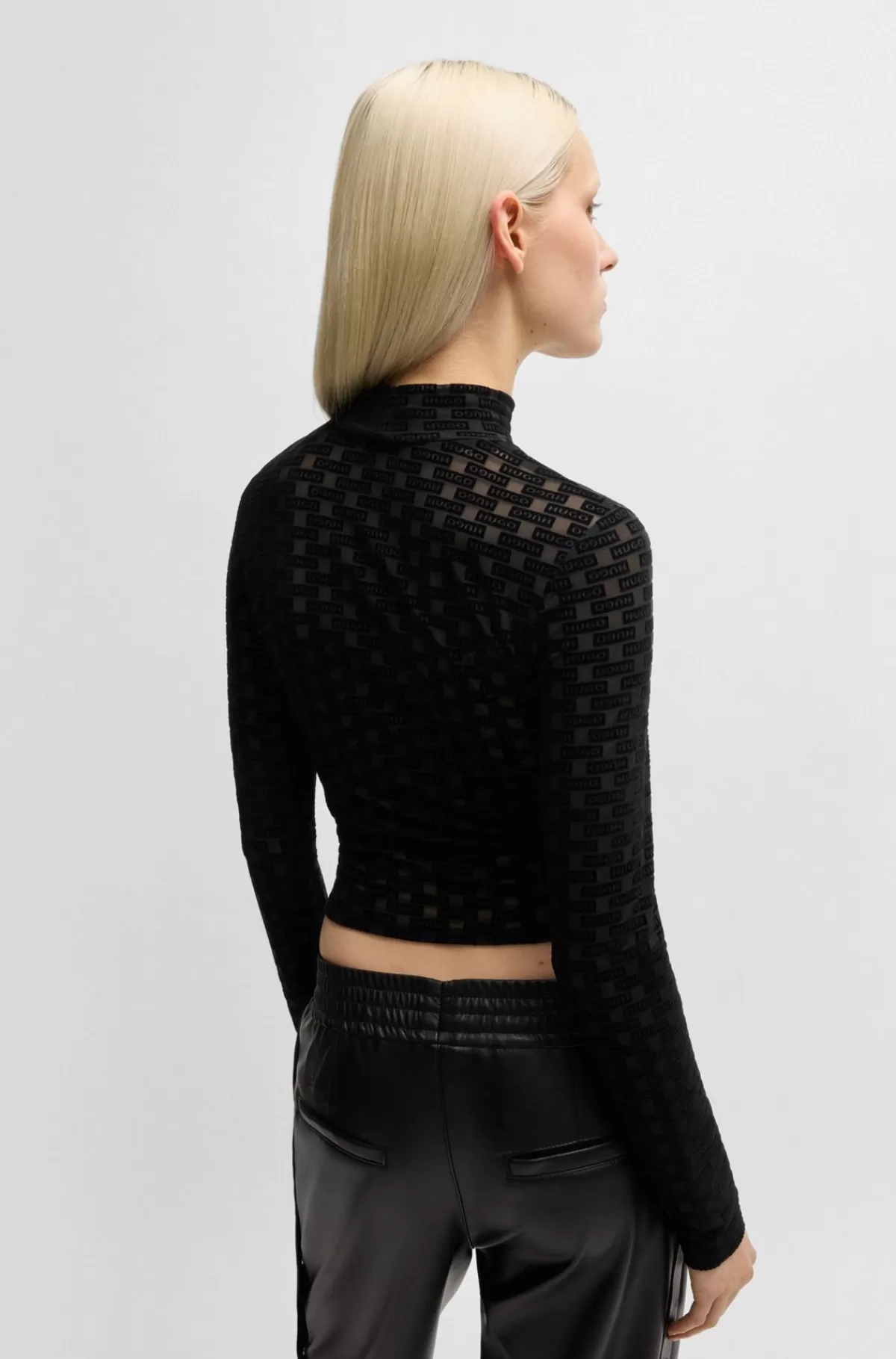 HUGO BOSS Langærmet T-shirt I Mesh Med Sæsonens Print Og Med Stræk Sort mønstret Fashion