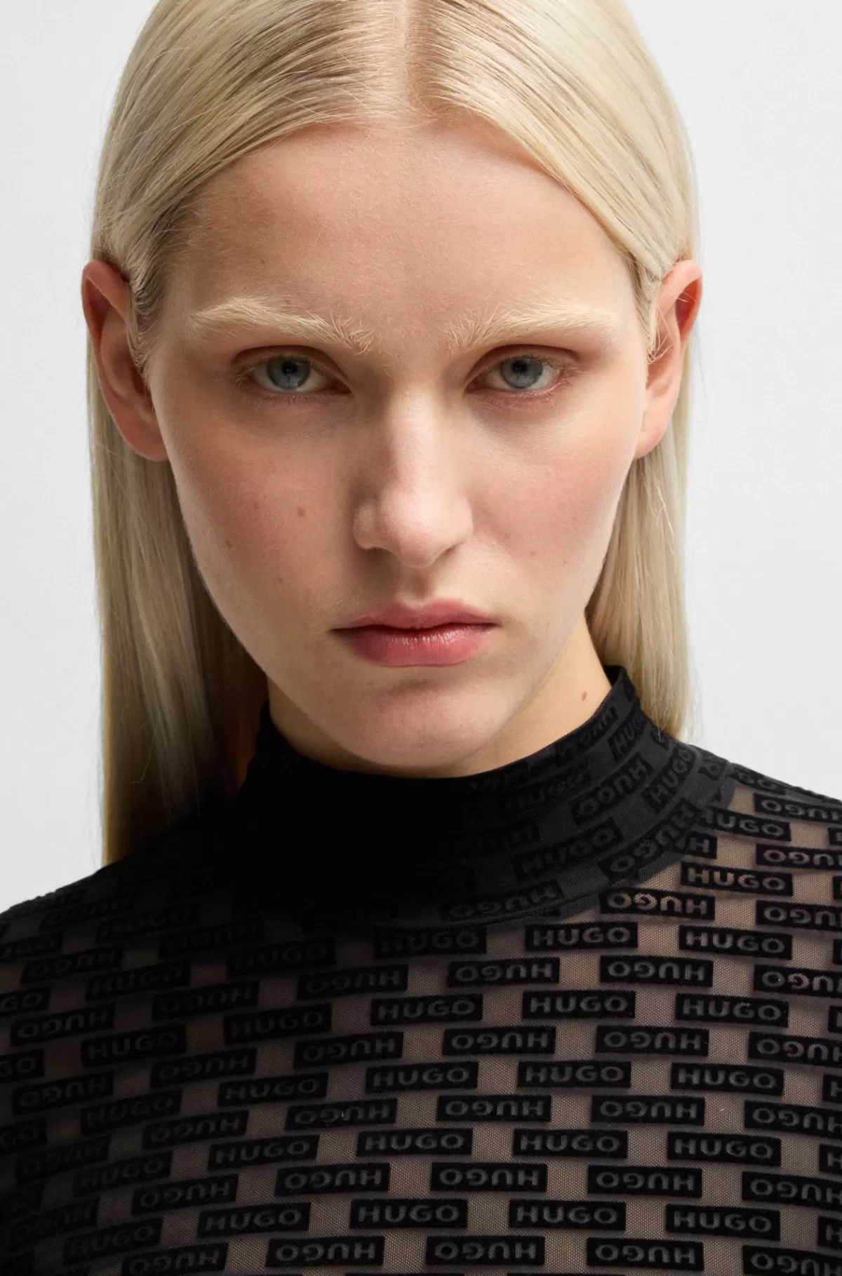 HUGO BOSS Langærmet T-shirt I Mesh Med Sæsonens Print Og Med Stræk Sort mønstret Fashion