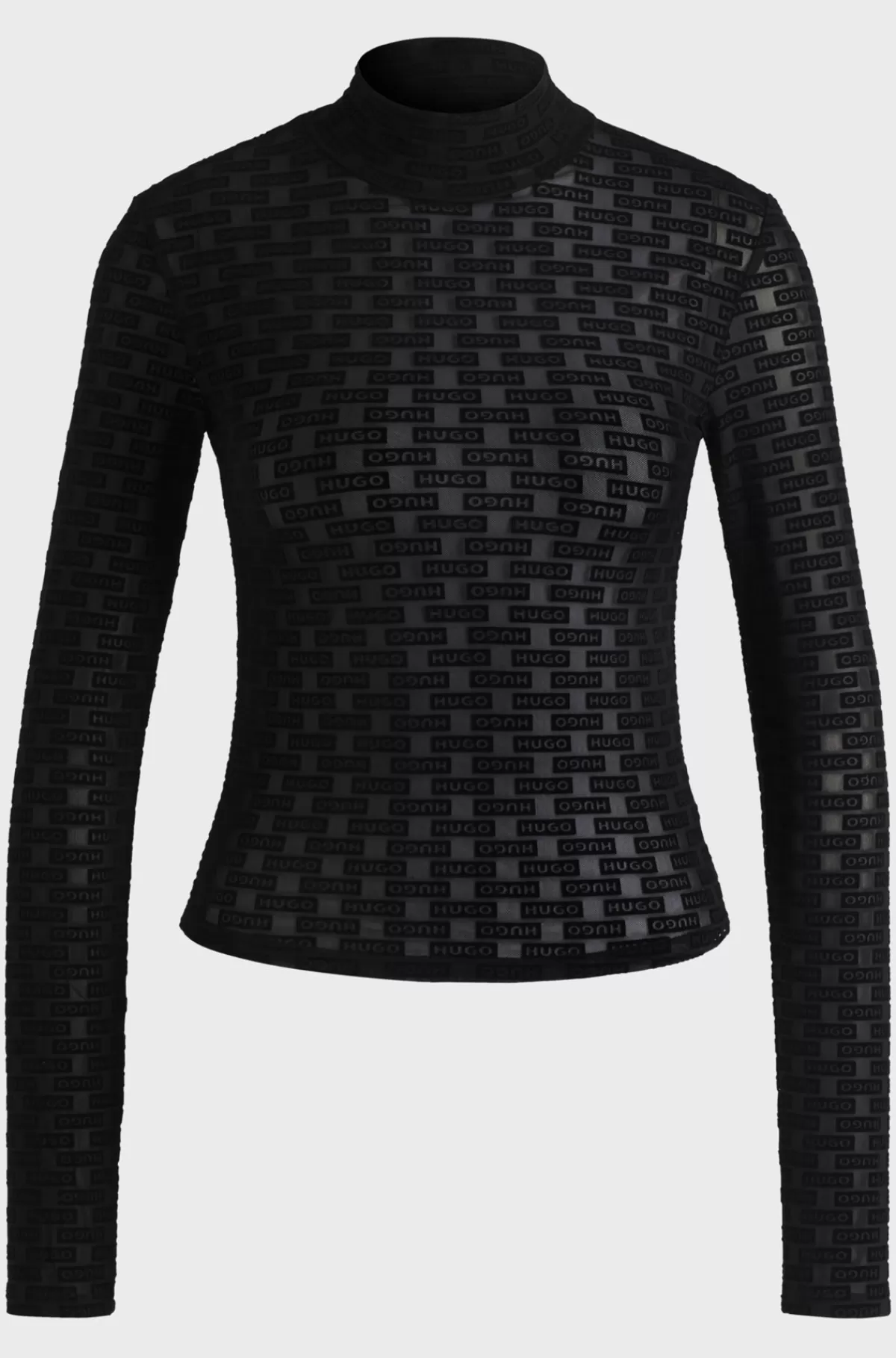 HUGO BOSS Langærmet T-shirt I Mesh Med Sæsonens Print Og Med Stræk Sort mønstret Fashion