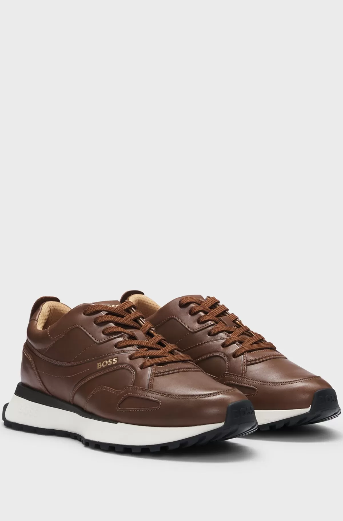 HUGO BOSS Løberinspirerede Sneakers Med Poleret Læder På Toppen Brun Best Sale