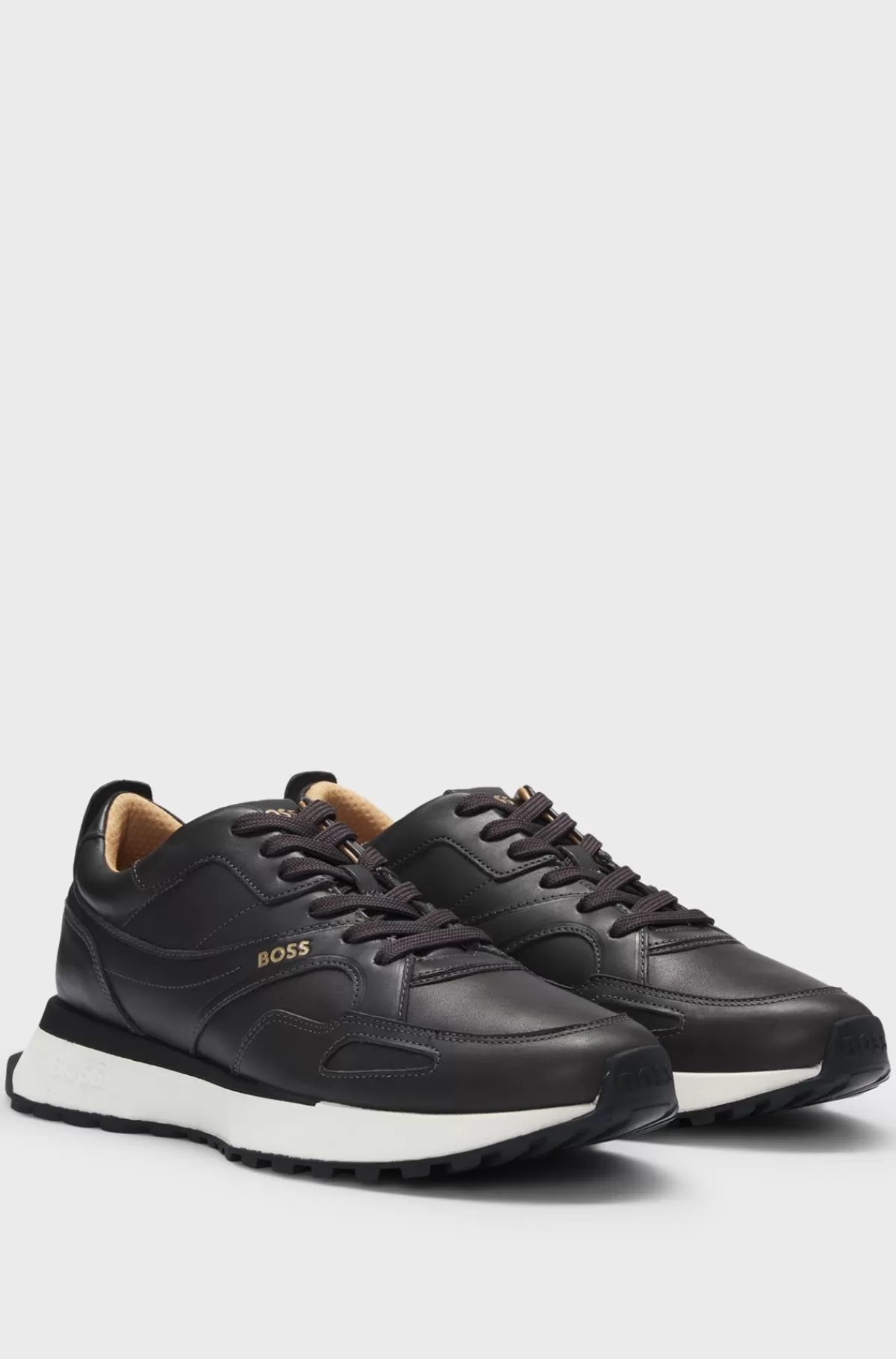 HUGO BOSS Løberinspirerede Sneakers Med Poleret Læder På Toppen Mørkegrå Online