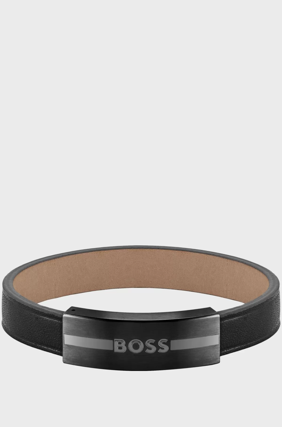 HUGO BOSS Læderarmbånd Med Metalemaljefyldt Logoplade Sort New