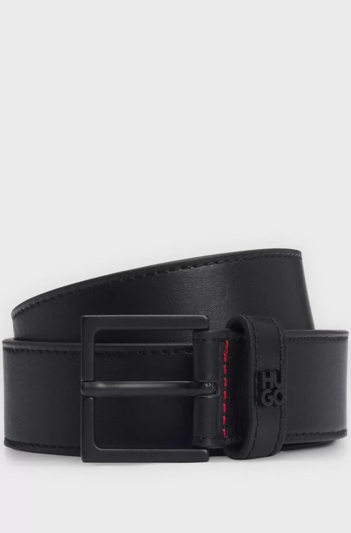 HUGO BOSS Læderbælte Med Bæltestrop Med Stablet Logo Sort Fashion