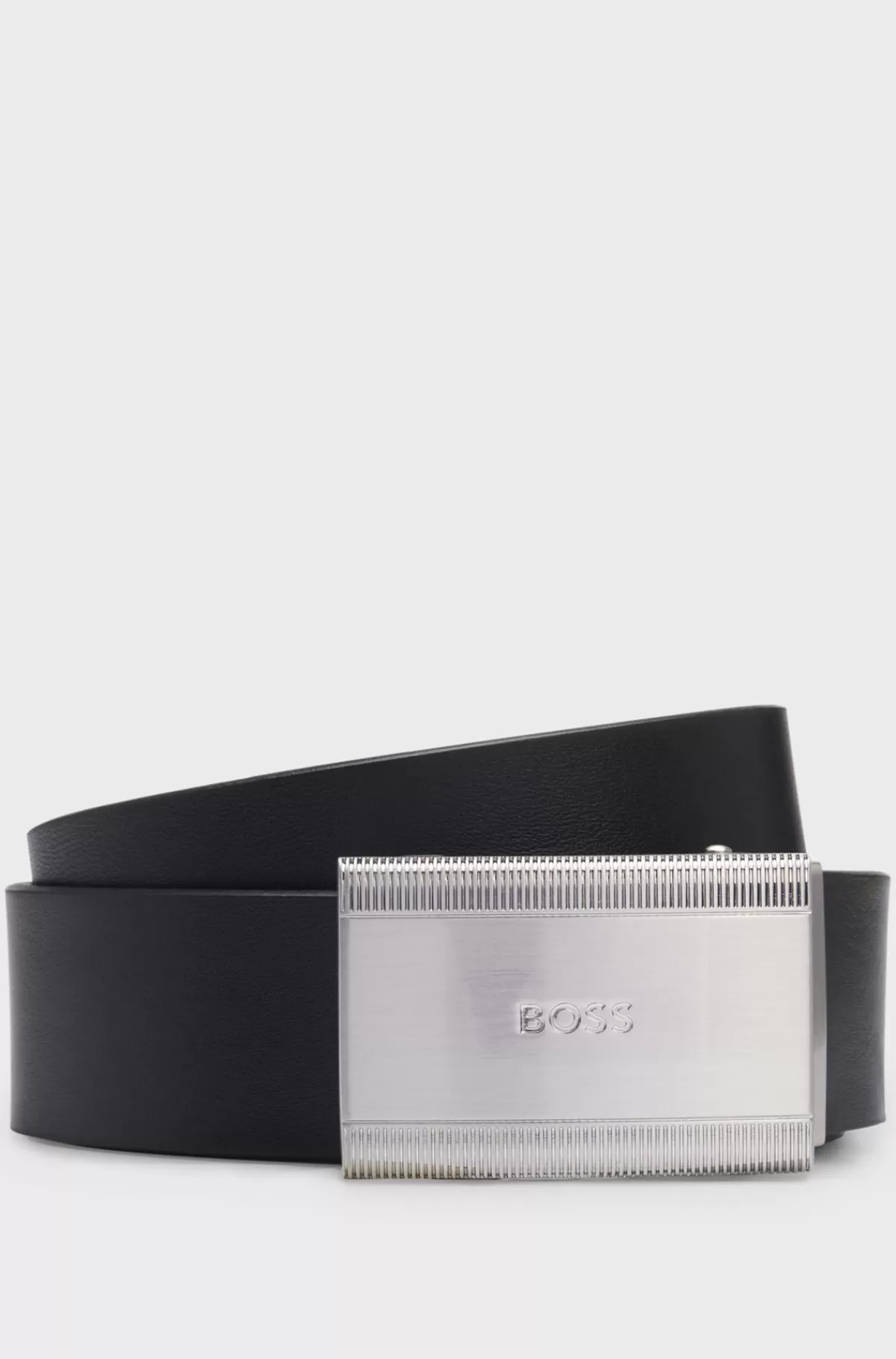 HUGO BOSS Læderbælte Med Fin Struktur Og Brandet Pladespænde Sort Flash Sale