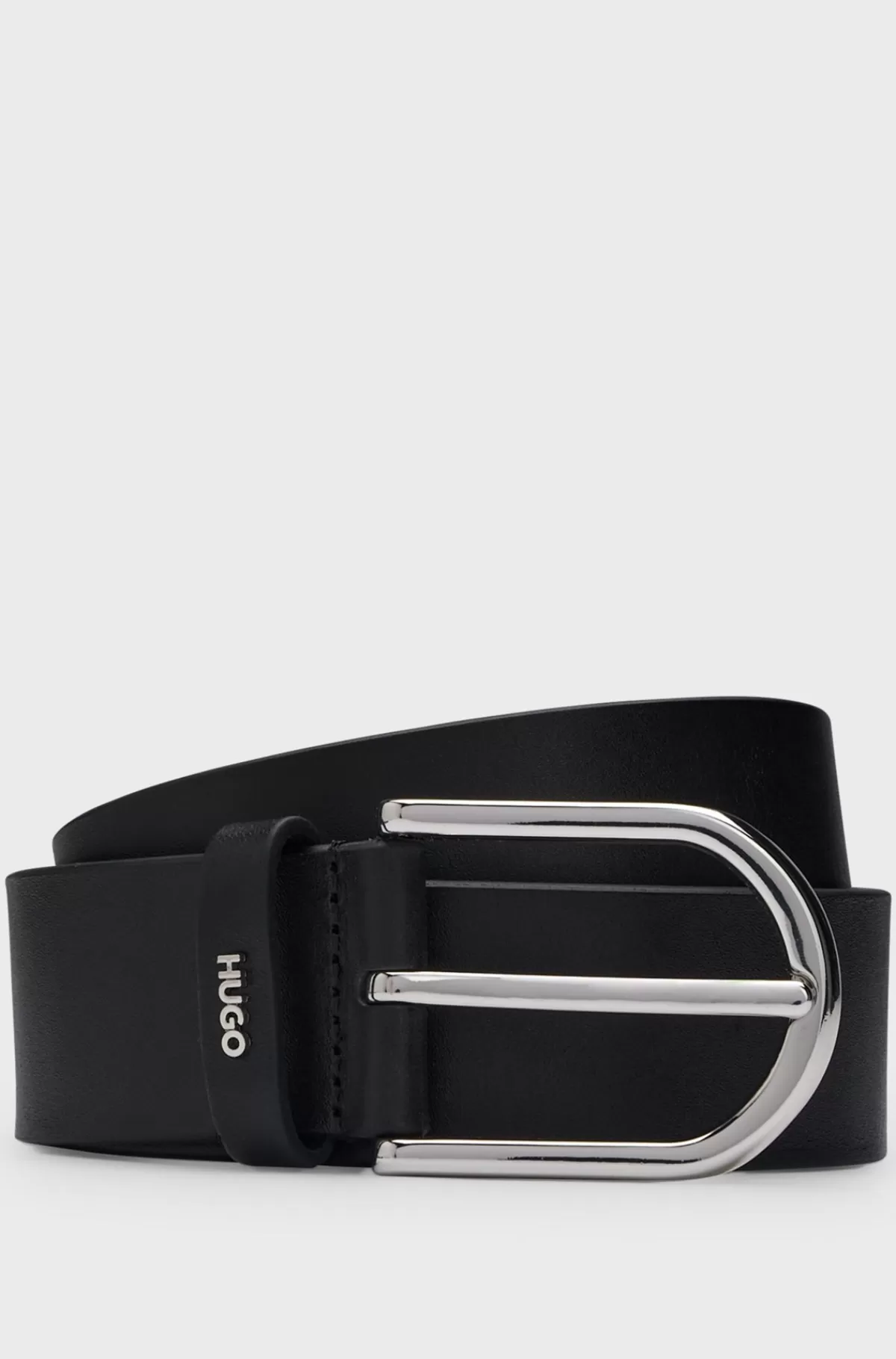 HUGO BOSS Læderbælte Med Logo Og Blankt Sølvspænde Sort New