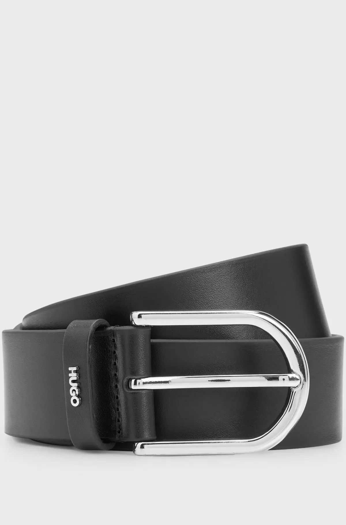 HUGO BOSS Læderbælte Med Ringe I Metal Sort Sale