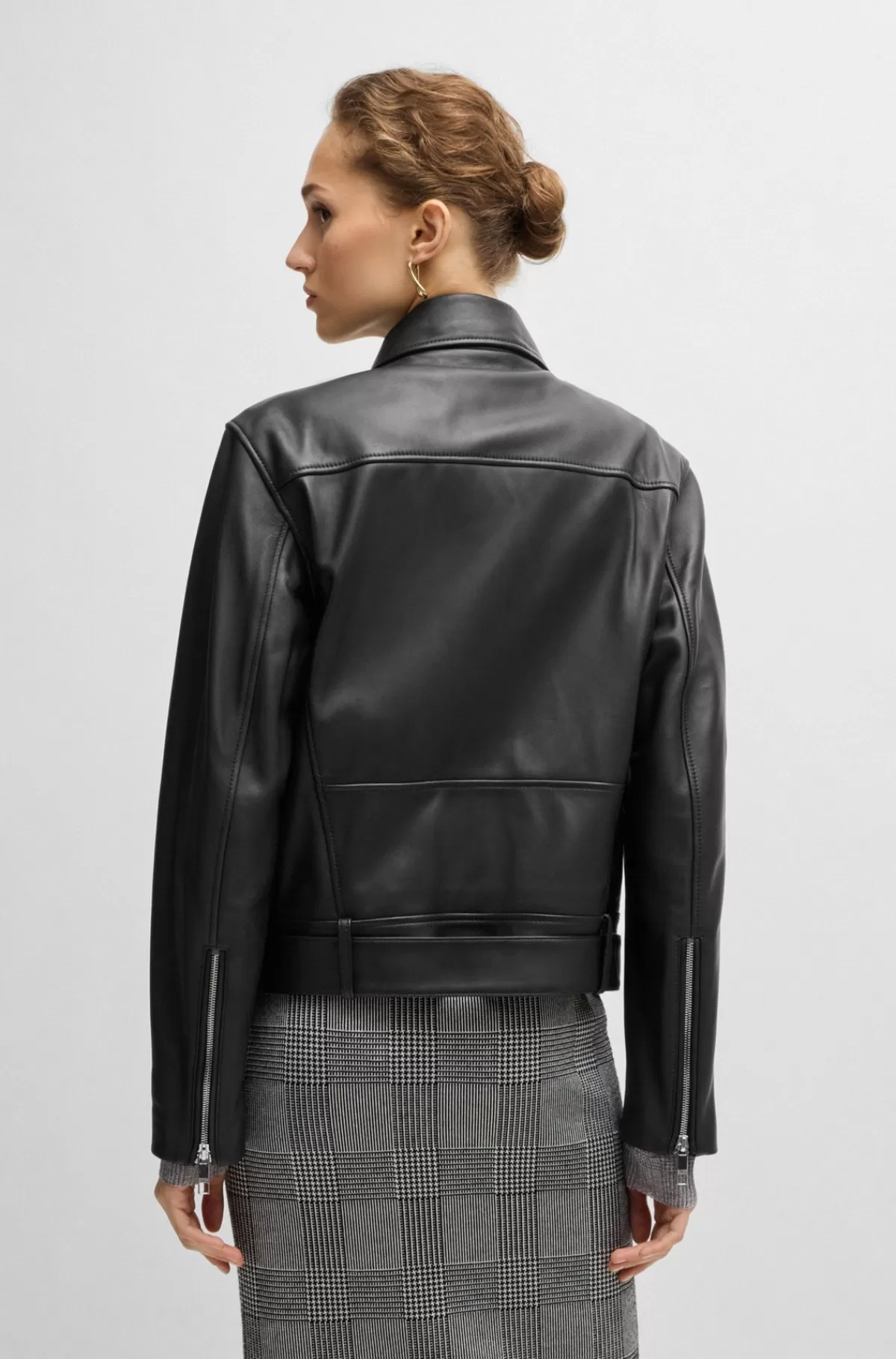 HUGO BOSS Læderjakke Med Bælte Og Asymmetrisk Lynlås Sort Hot