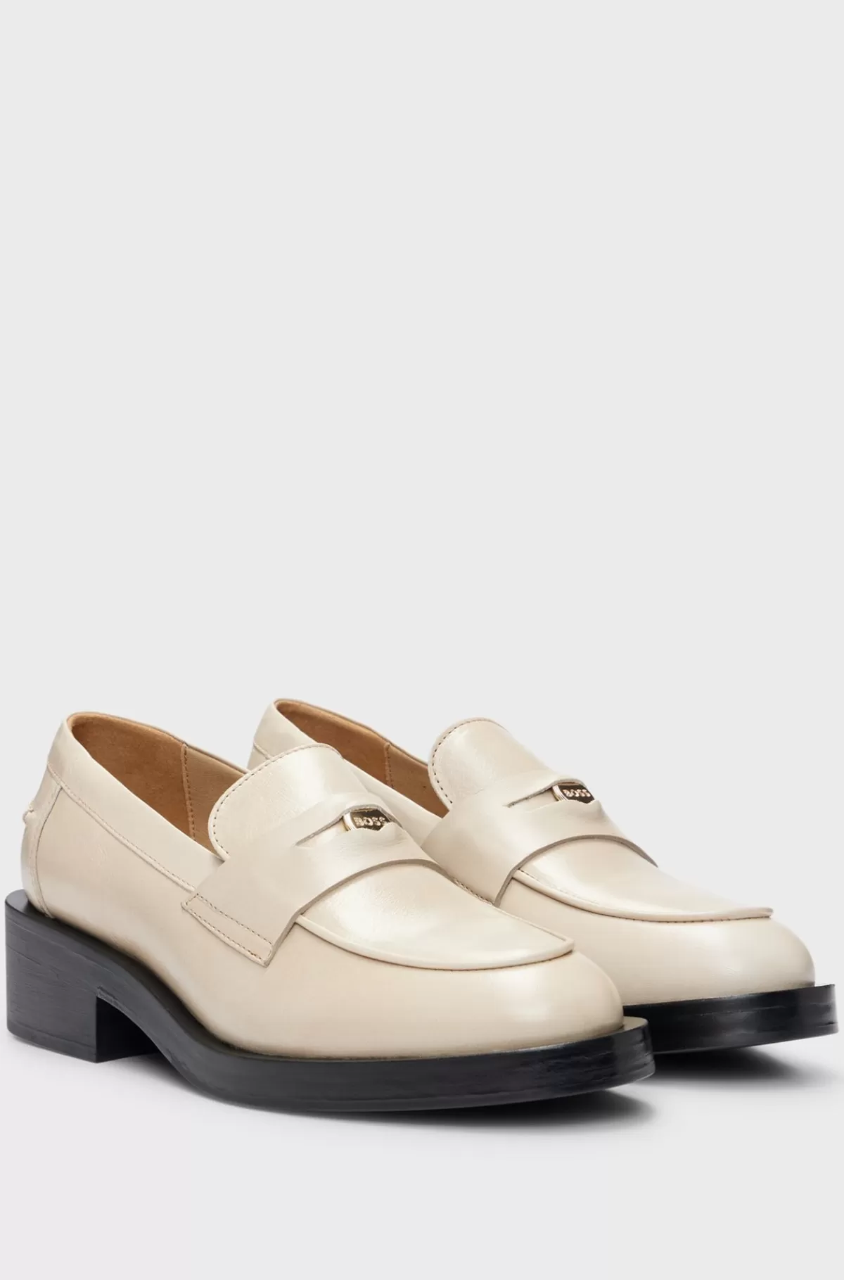 HUGO BOSS Lædermokkasiner Med Brandet Metaldetalje Lys beige Hot