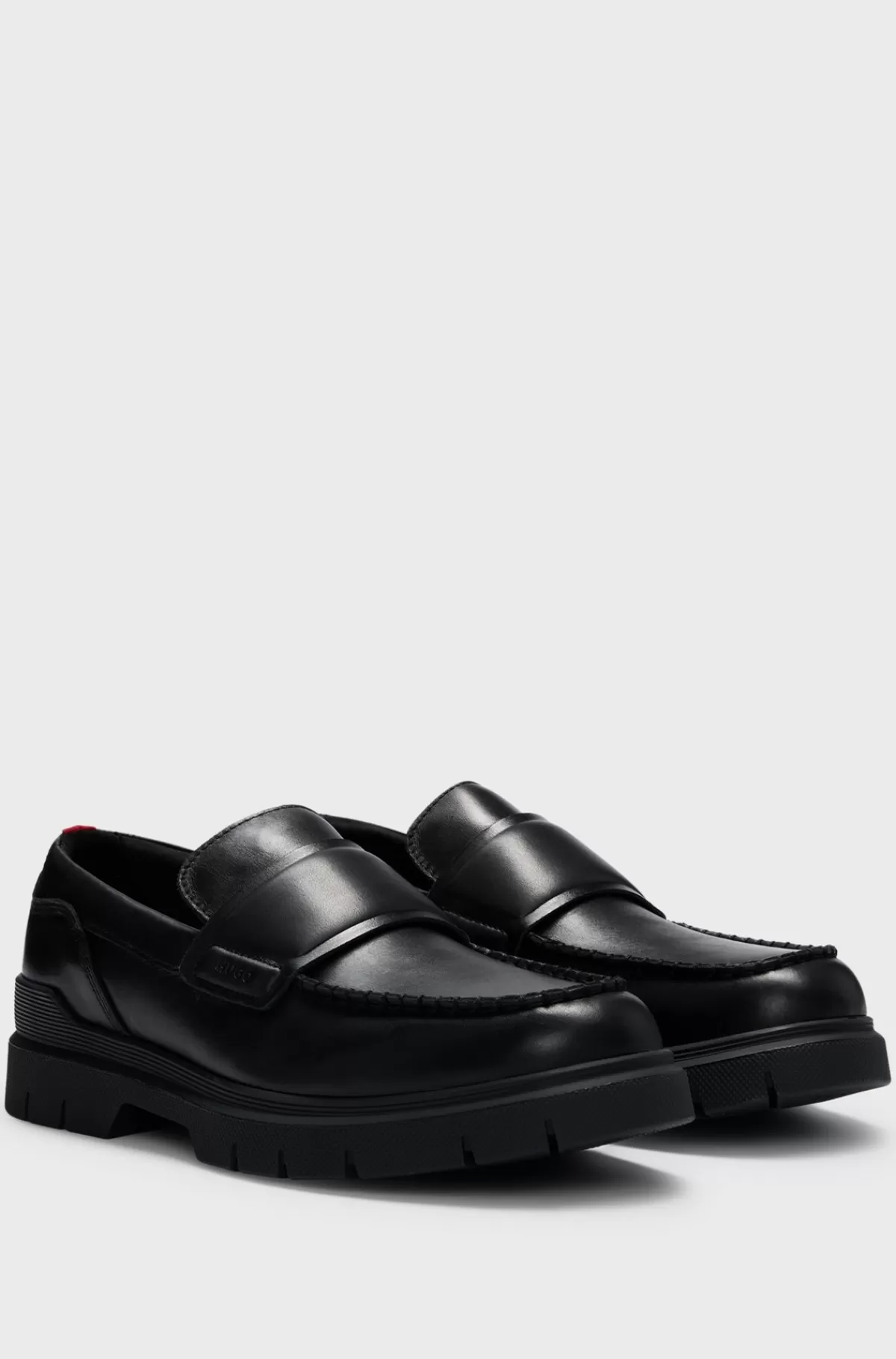 HUGO BOSS Lædermokkasiner Med Dobbeltsyning Sort Fashion