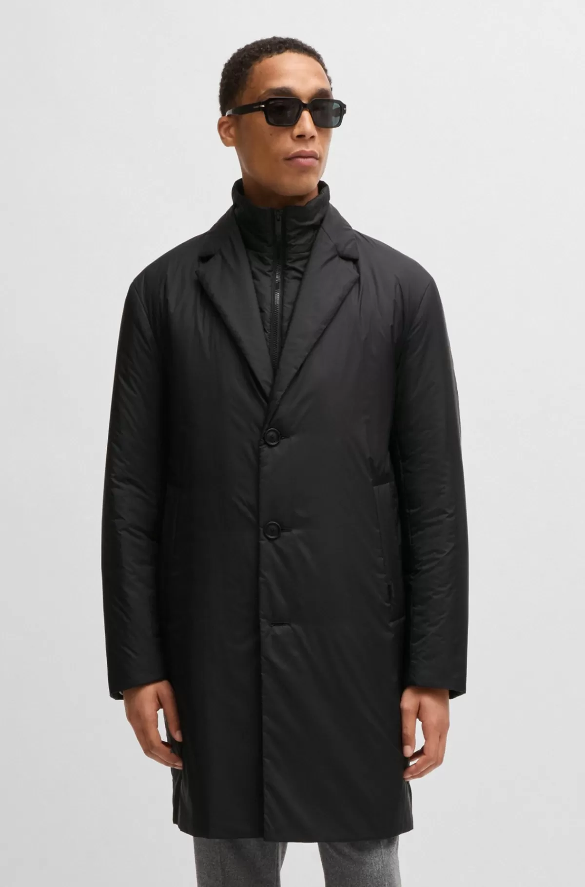 HUGO BOSS Let Og Vandskyende Vatteret Frakke Med Indvendig Del Med Lynlås Sort Cheap