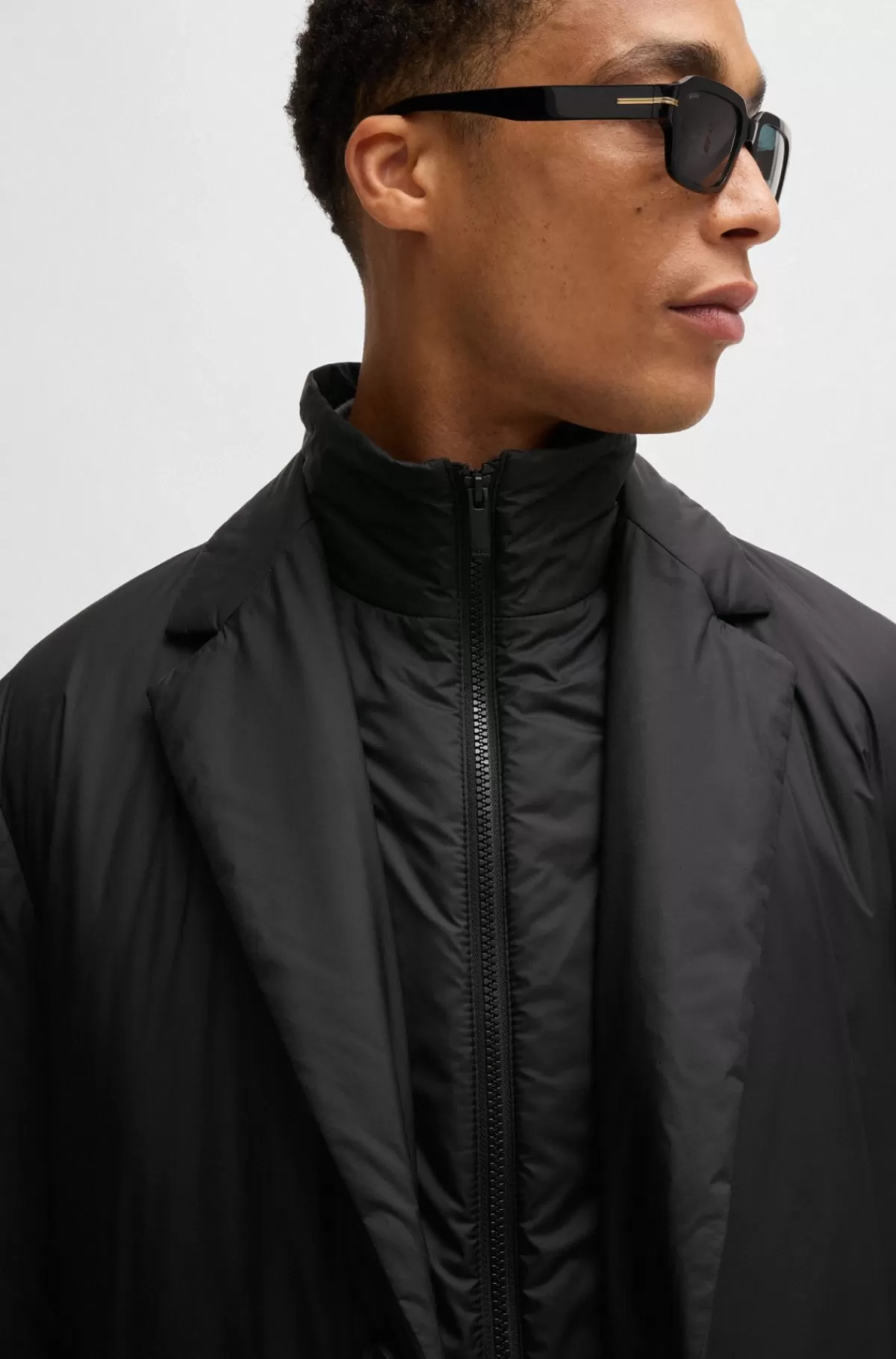HUGO BOSS Let Og Vandskyende Vatteret Frakke Med Indvendig Del Med Lynlås Sort Cheap