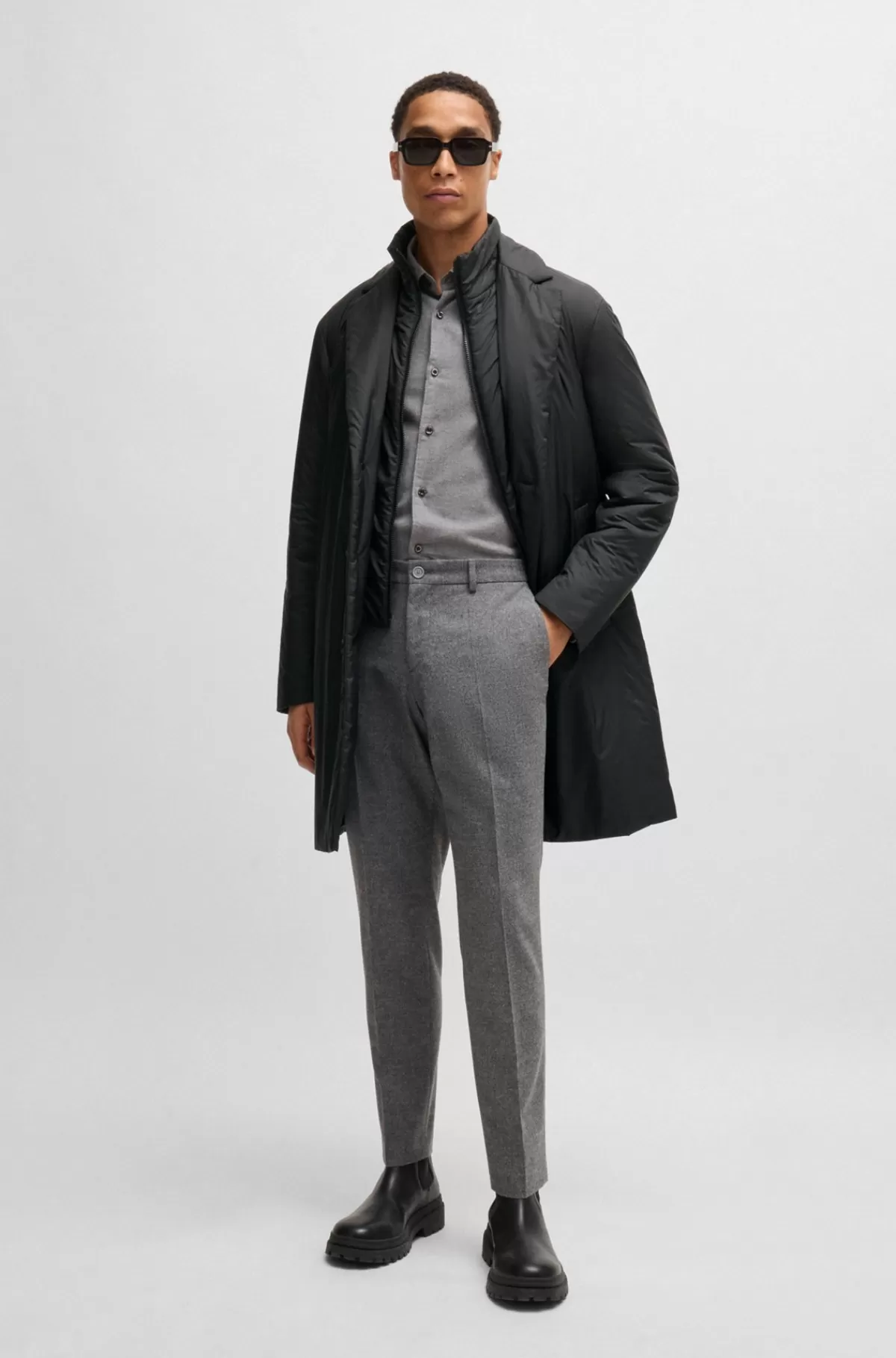 HUGO BOSS Let Og Vandskyende Vatteret Frakke Med Indvendig Del Med Lynlås Sort Cheap