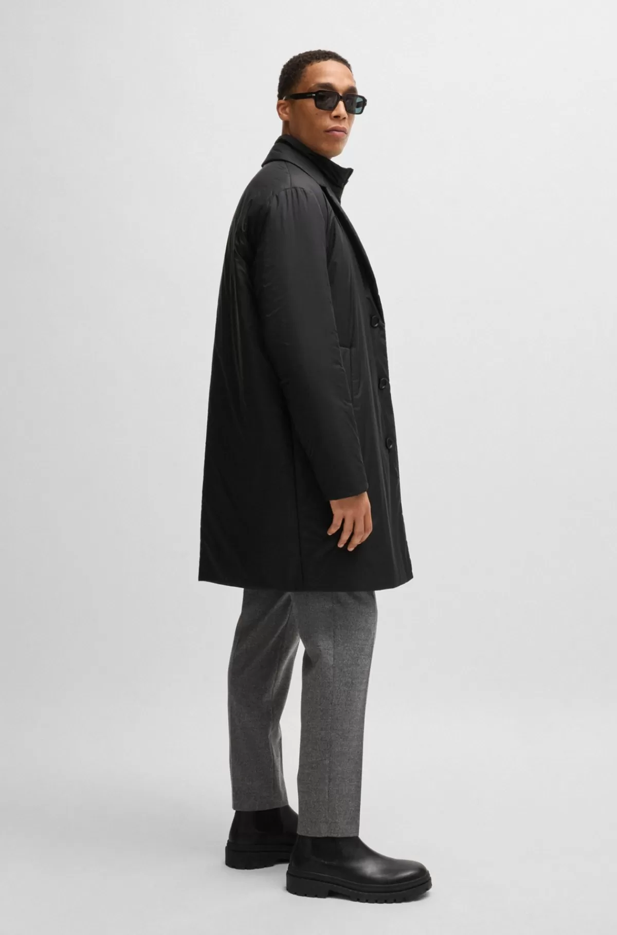 HUGO BOSS Let Og Vandskyende Vatteret Frakke Med Indvendig Del Med Lynlås Sort Cheap