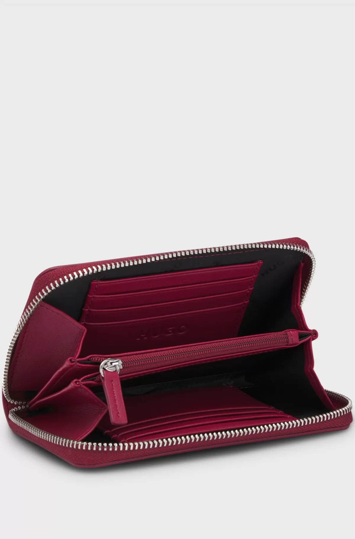 HUGO BOSS Lille Pung Med Lynlås Hele Vejen Rund I Imiteret Læder Med Logobogstaver Mørkerød Best Sale