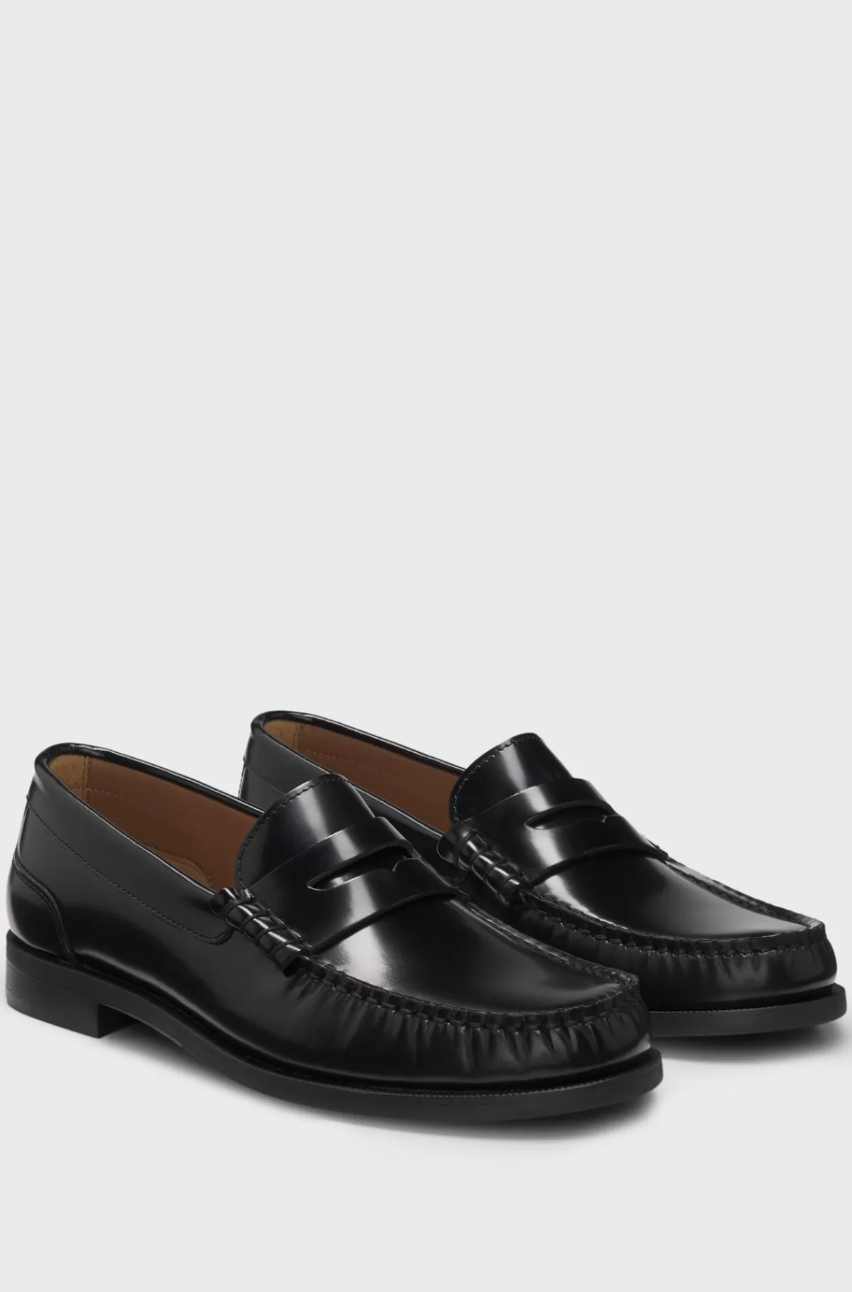 HUGO BOSS Loafers Med Pennykant I Børstet Læder Sort Fashion