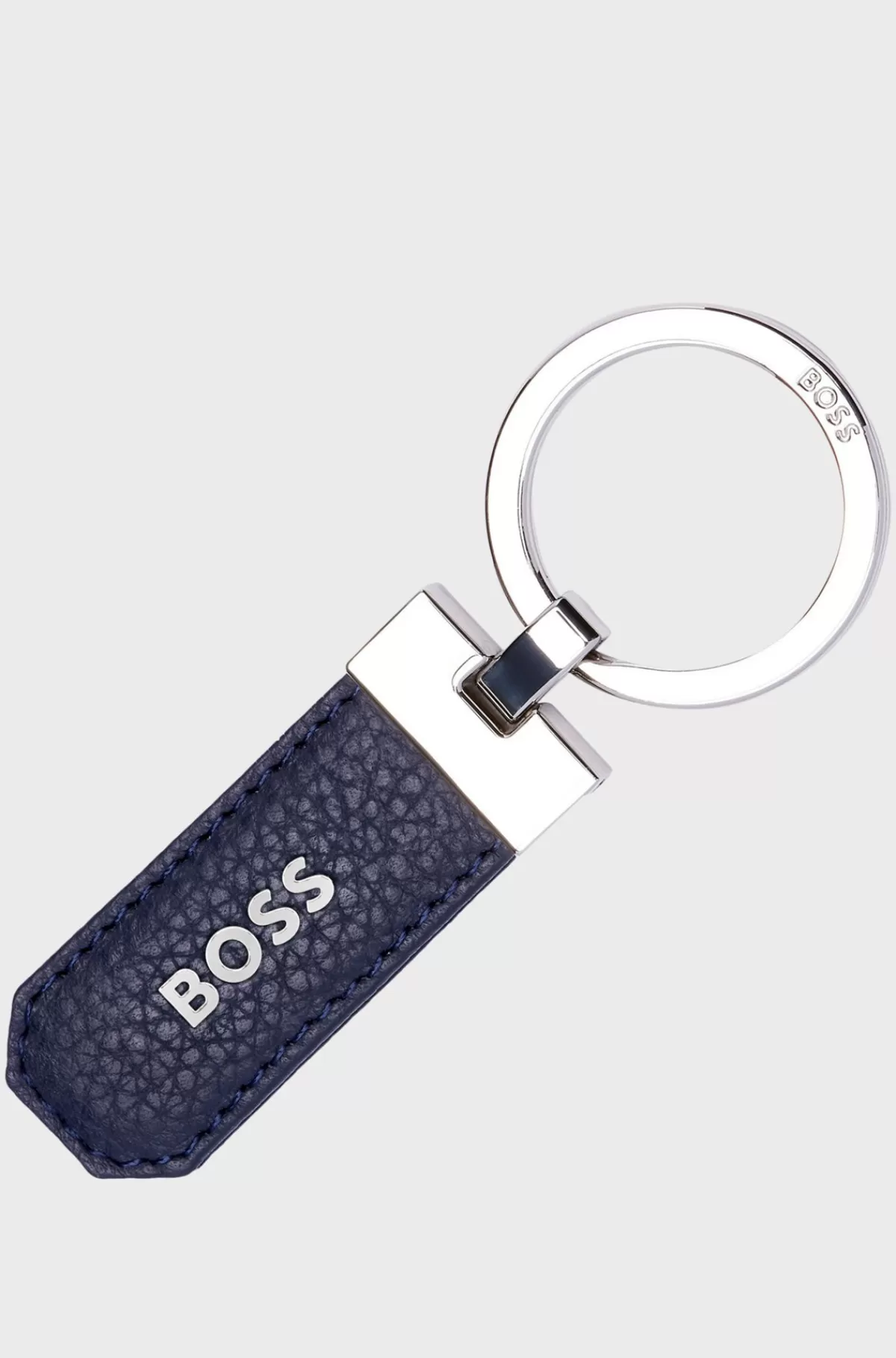 HUGO BOSS Logonøglering I Marineblå, Tekstureret Læder Og Messing Mørkeblå Clearance