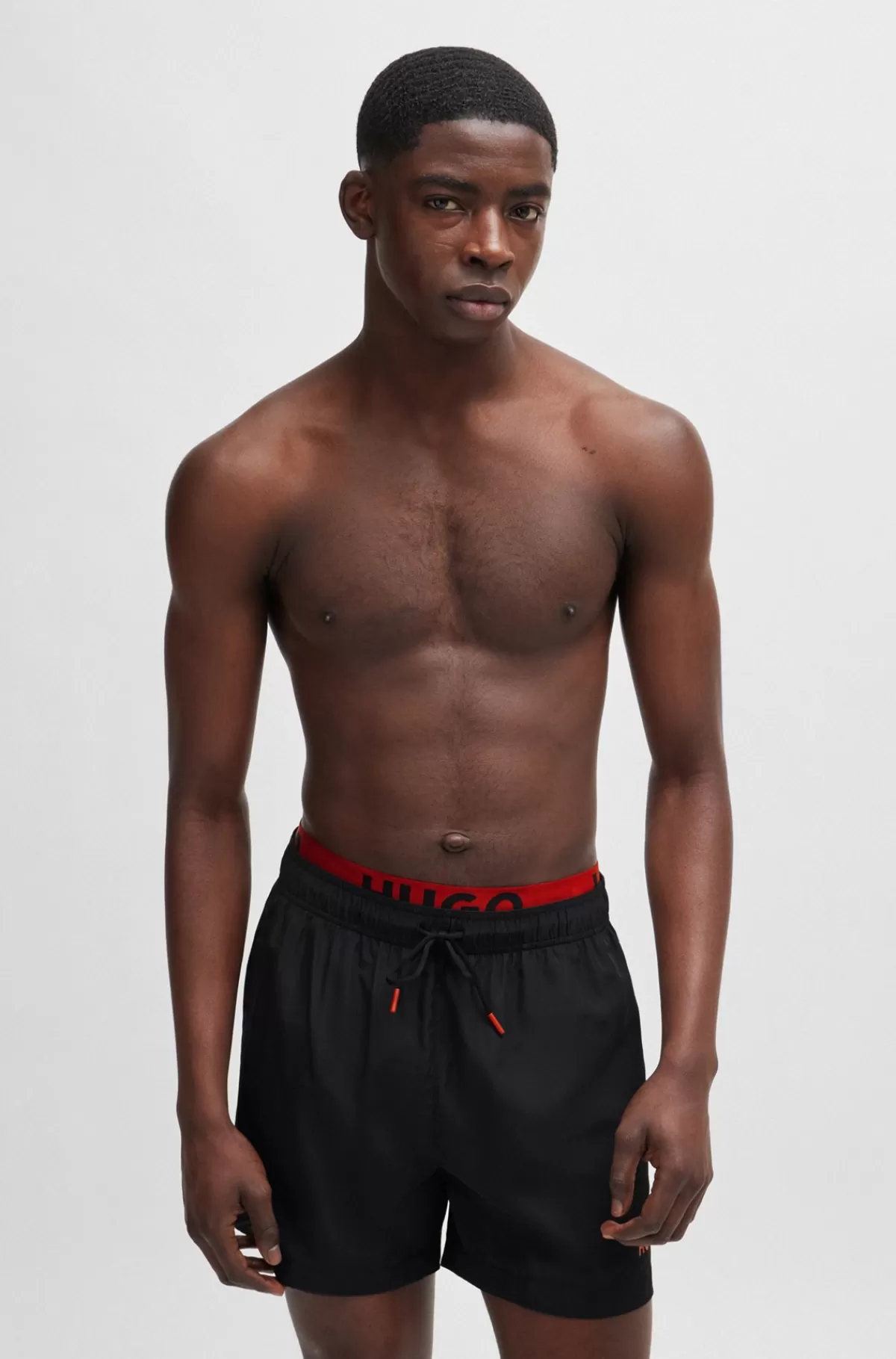 HUGO BOSS Logoprintede Badeshorts Med Dobbelt Linning Sort Shop