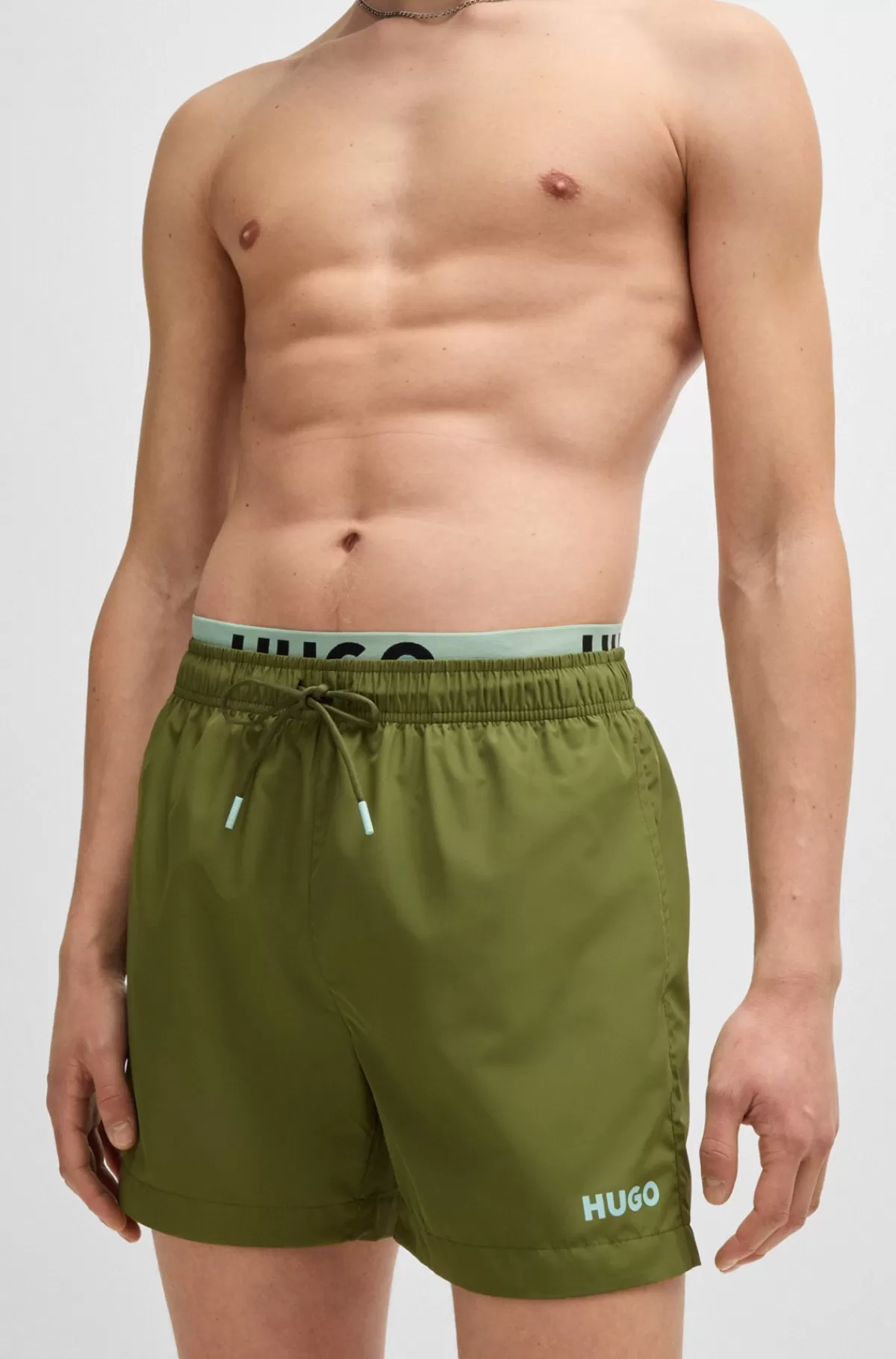 HUGO BOSS Logoprintede Badeshorts Med Dobbelt Linning Grøn Shop