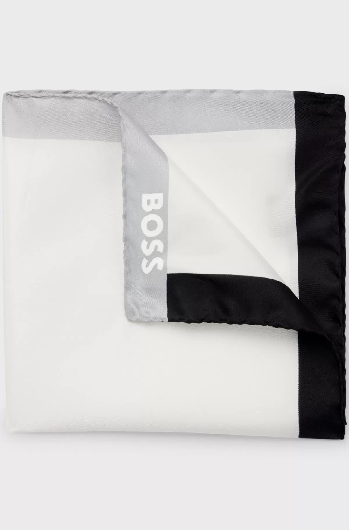 HUGO BOSS Lommetørklæde I Silke Med Branding Og Print I Kanten Hvid/sort Store