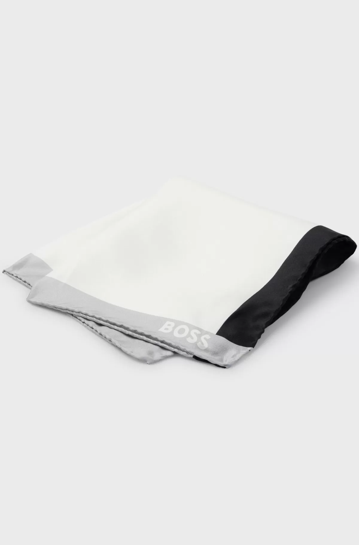HUGO BOSS Lommetørklæde I Silke Med Branding Og Print I Kanten Hvid/sort Store